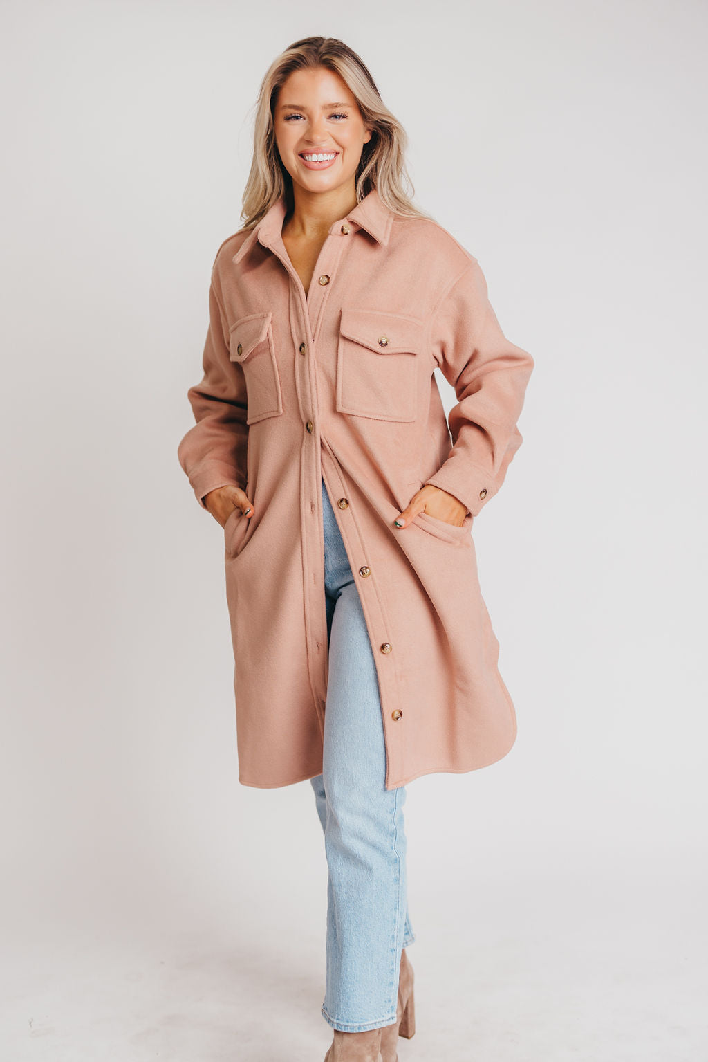 Paramore Cozy Oversized Long Shacket in Dusty Rose