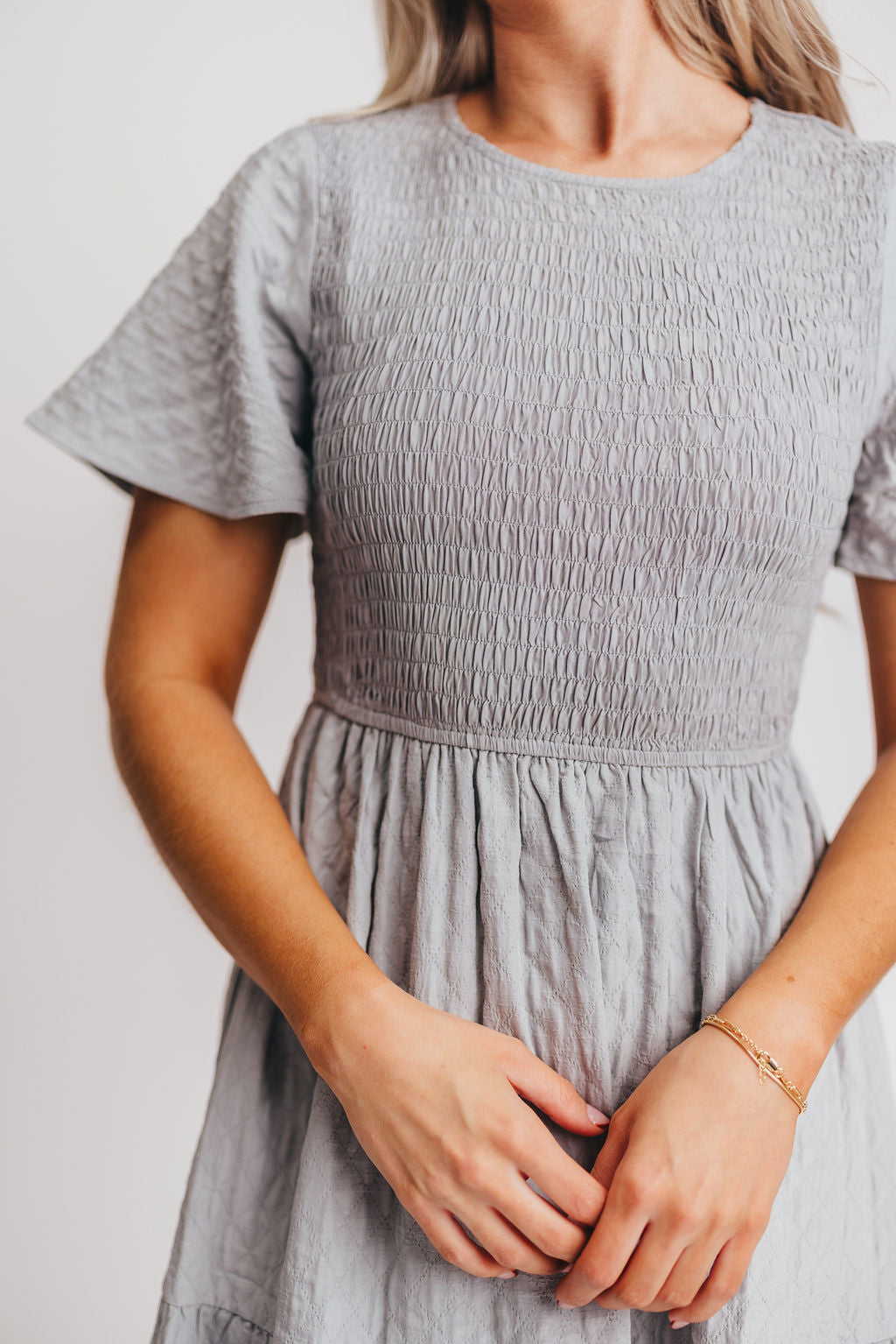 Coda Smocked Tiered Maxi Dress in Blue Grey - Bump Friendly and Inclusive Sizing