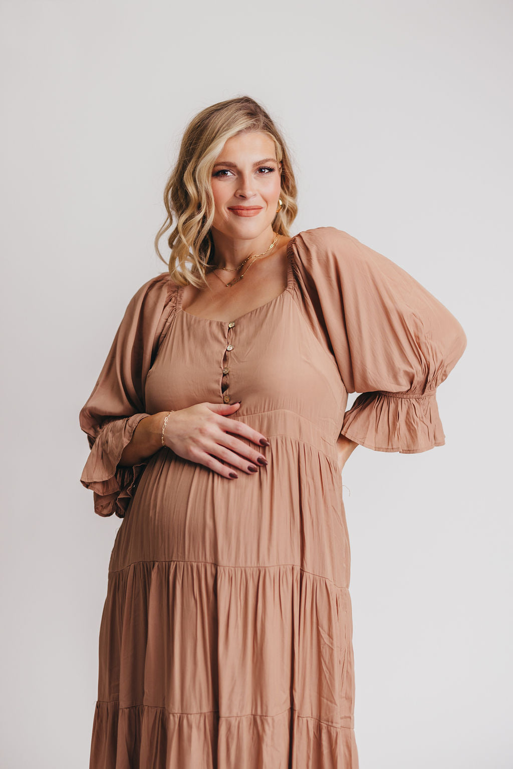 Enya Button Front Maxi Dress in Clay - Maternity and Nursing Friendly