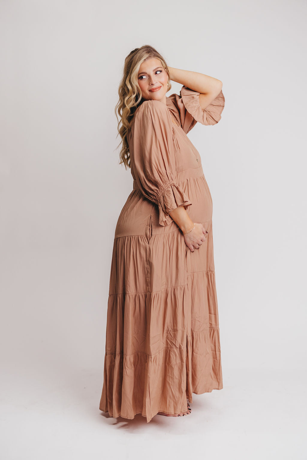 Enya Button Front Maxi Dress in Clay - Maternity and Nursing Friendly