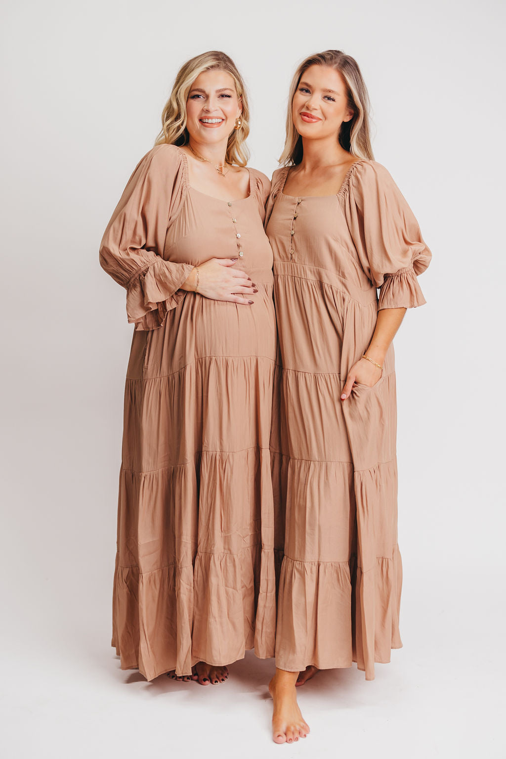 Enya Button Front Maxi Dress in Clay - Maternity and Nursing Friendly