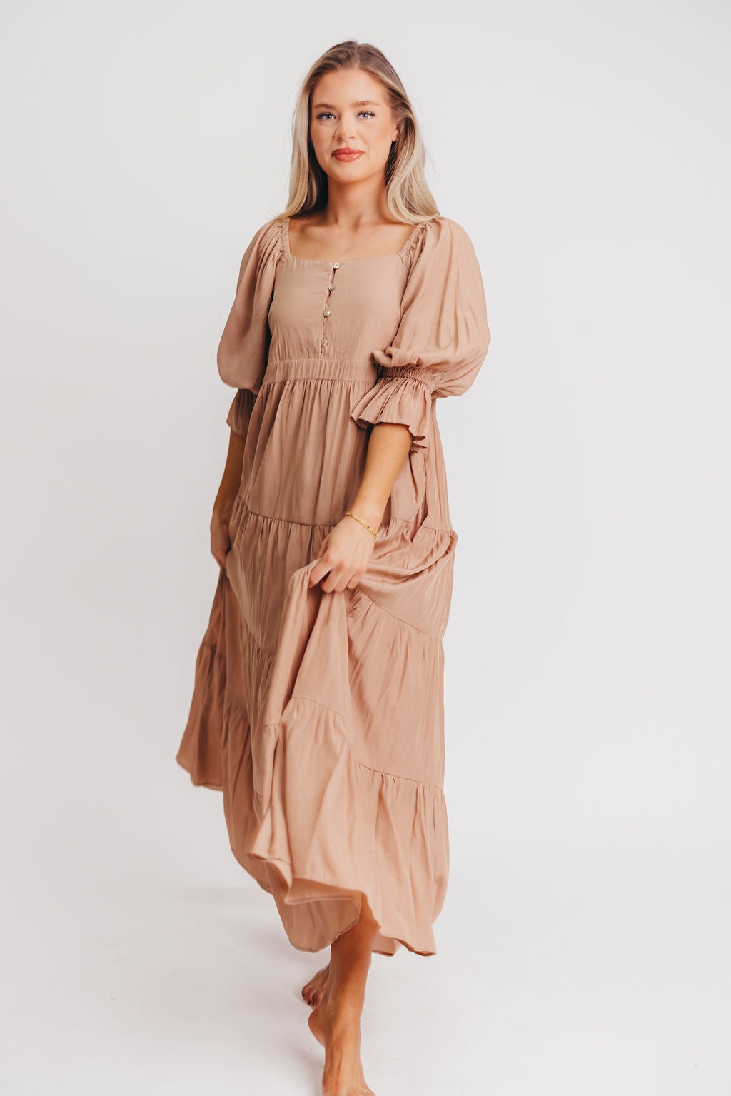 Enya Button Front Maxi Dress in Clay - Maternity and Nursing Friendly