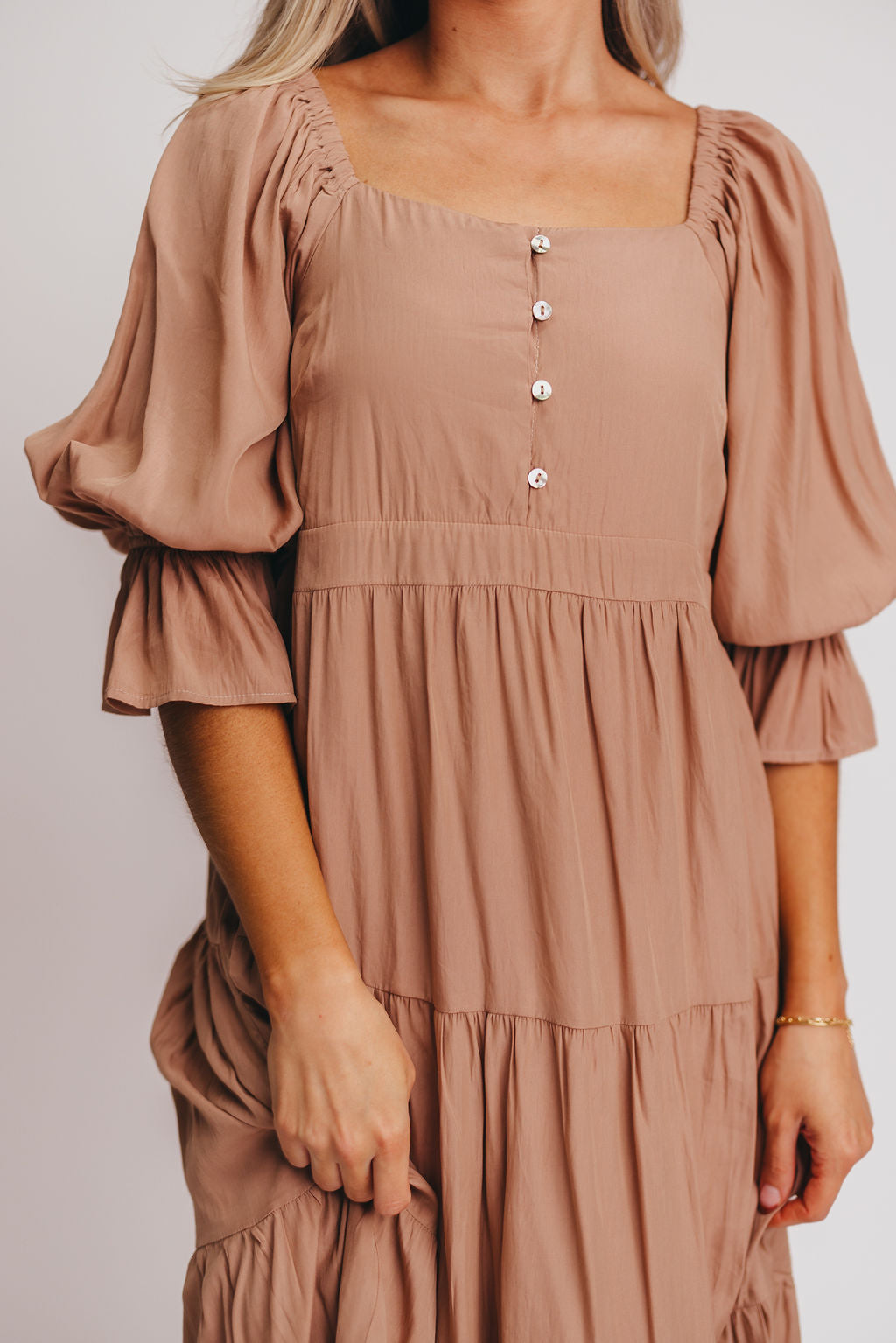 Enya Button Front Maxi Dress in Clay - Maternity and Nursing Friendly