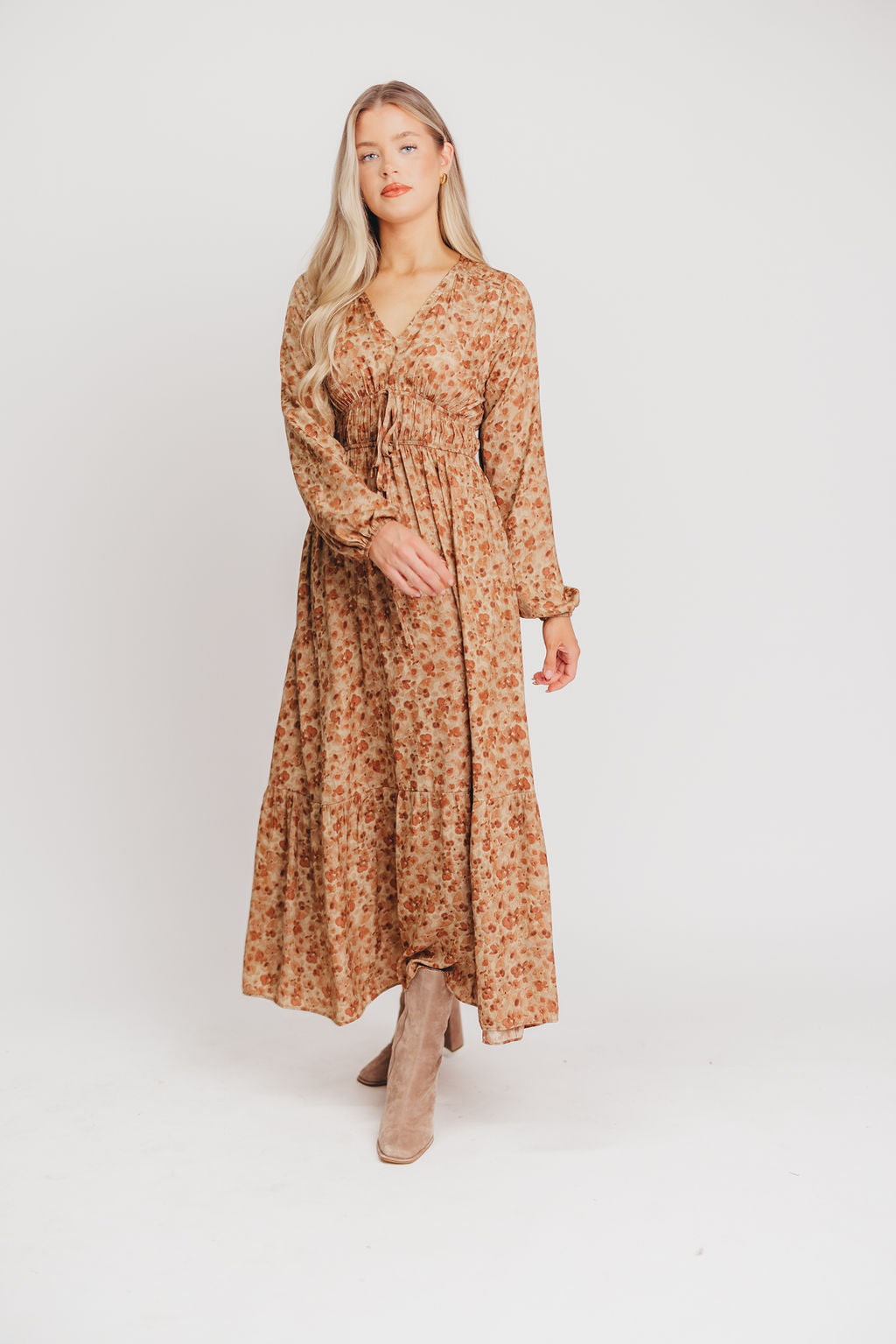 Taylor Tiered Maxi Dress in Sepia Floral - Bump Friendly