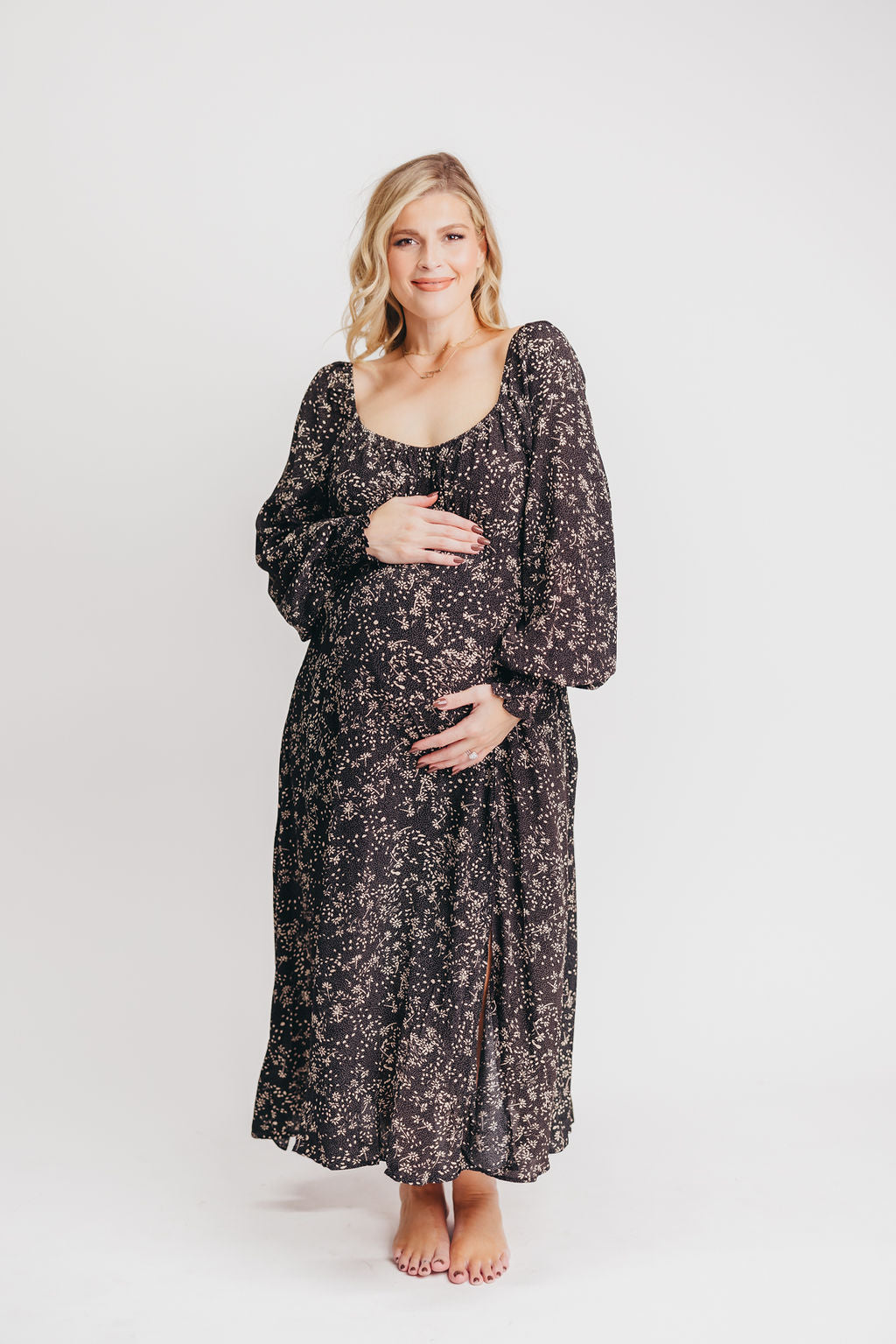 Brenna Floral Sweetheart Maxi Dress in Black Floral