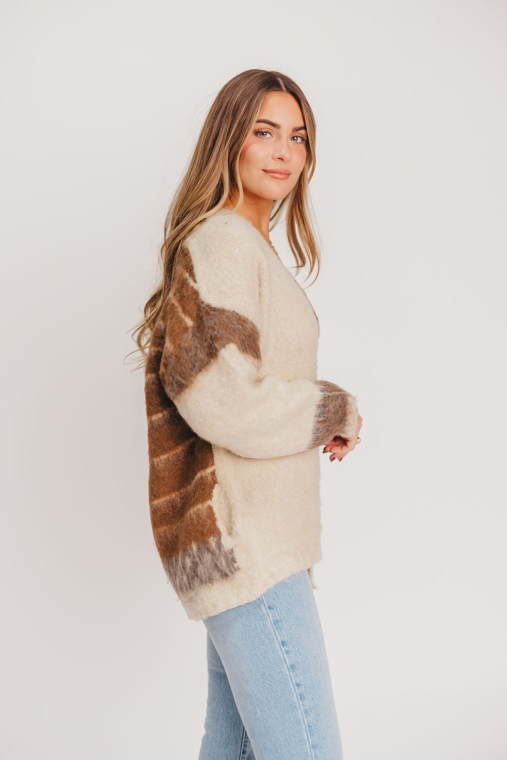 Jameson Color-Mixed Sweater Cardigan in Oat