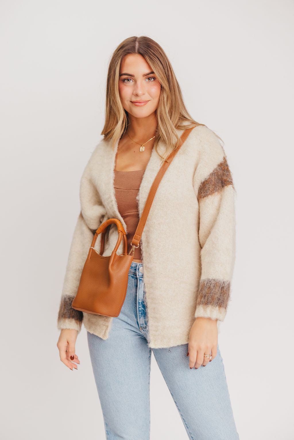 Jameson Color-Mixed Sweater Cardigan in Oat