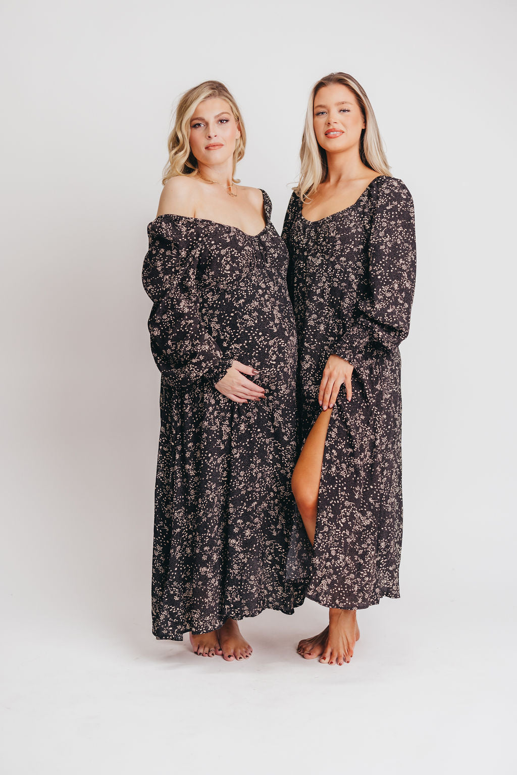 Brenna Floral Sweetheart Maxi Dress in Black Floral