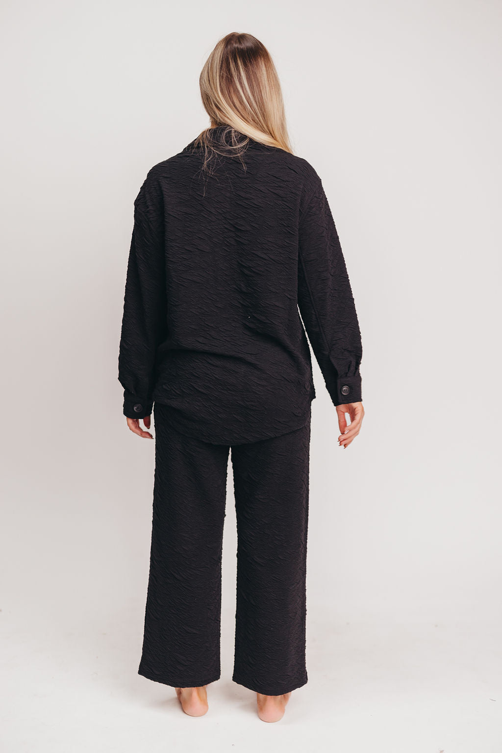 Gavin Textured Knit Pants with Self-Tie Drawstring in Black