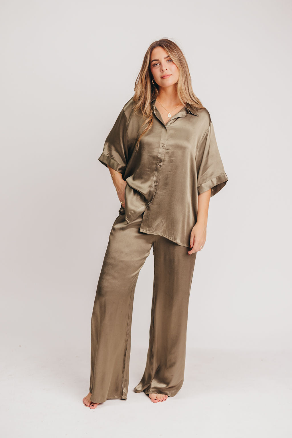 Nico Satin Pant in Olive *LUXURY ITEM*