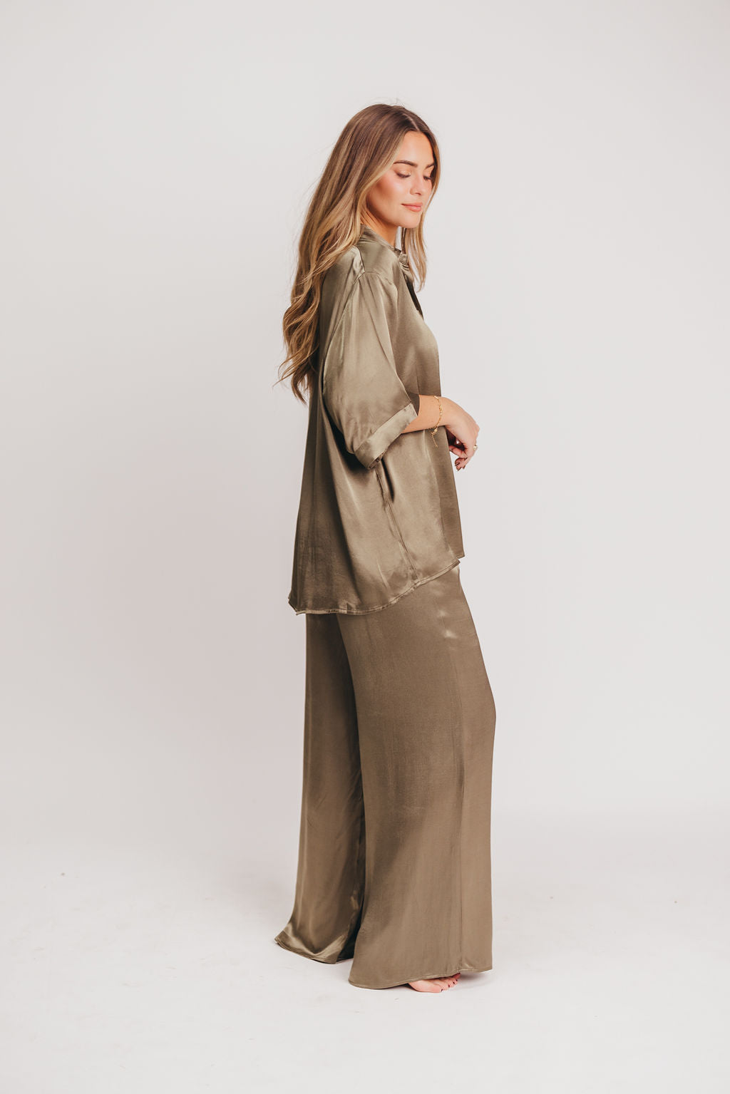 Nico Satin Pant in Olive *LUXURY ITEM*