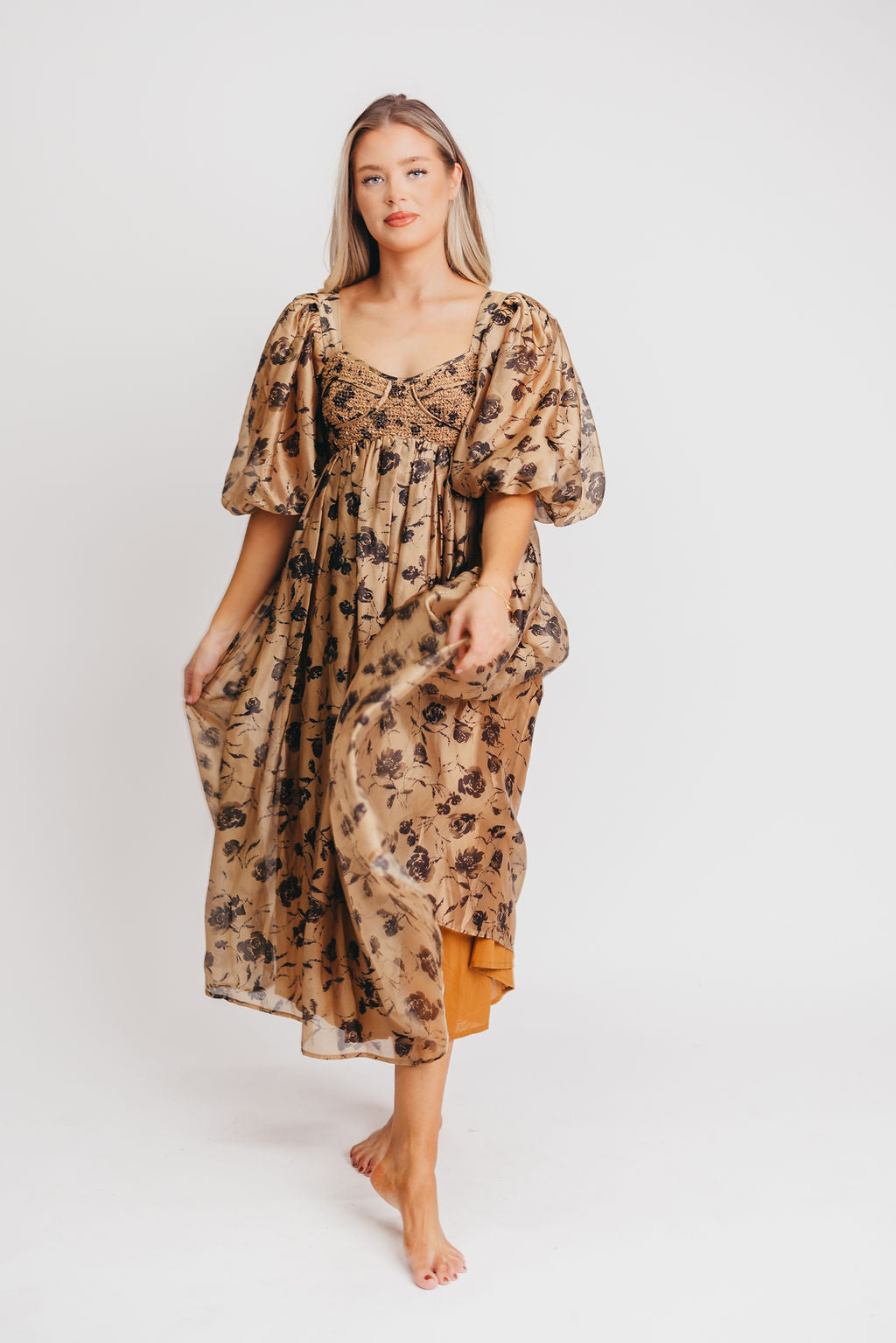 Harlow Camel & Black Floral Maxi Dress - Bump Friendly (Cannot Restock)