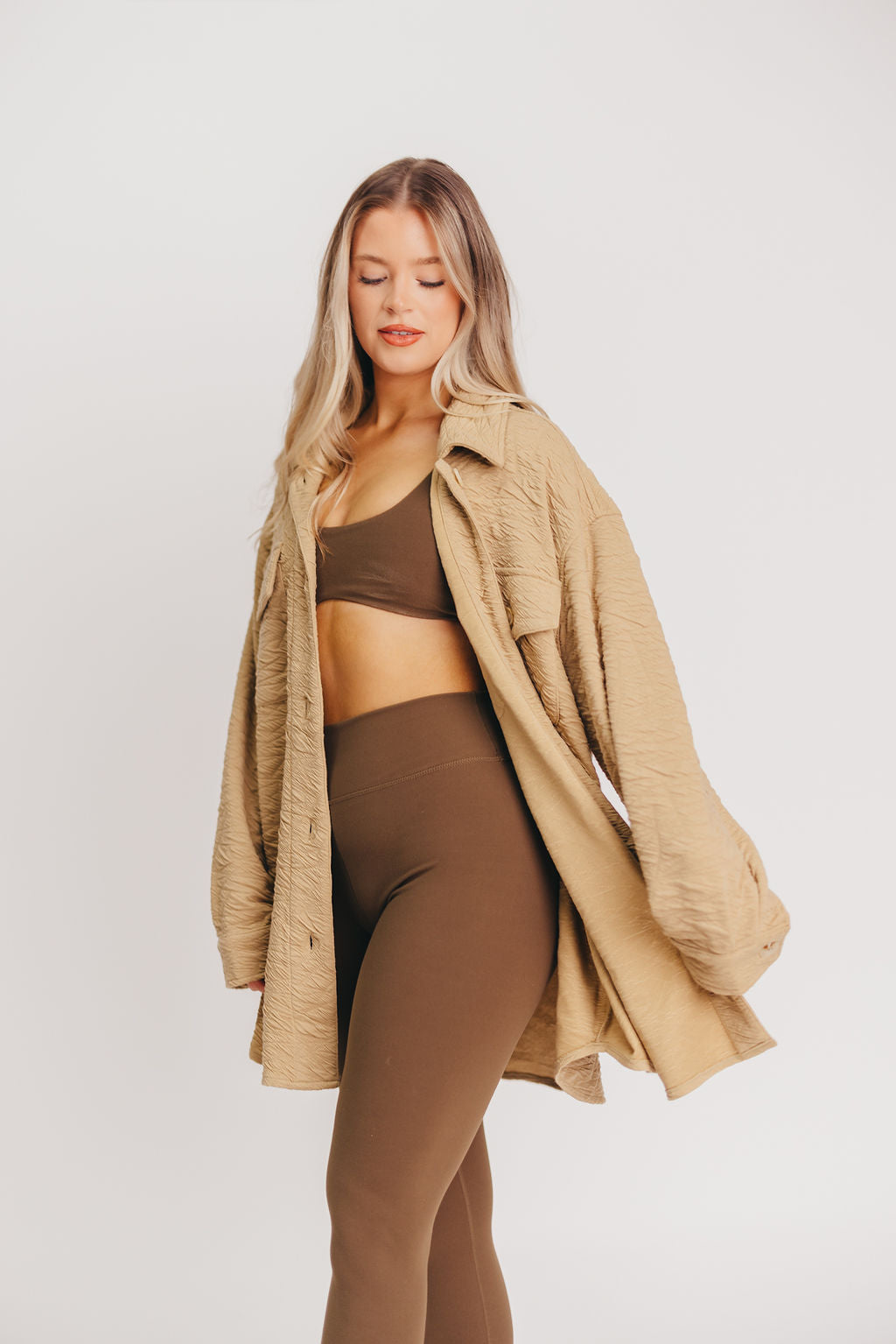 Gavin Textured Knit Shacket in Taupe (1XL-3XL)