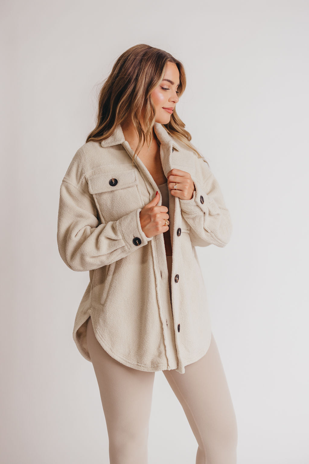 Premium Worth Collective Teddy Shacket in Stone