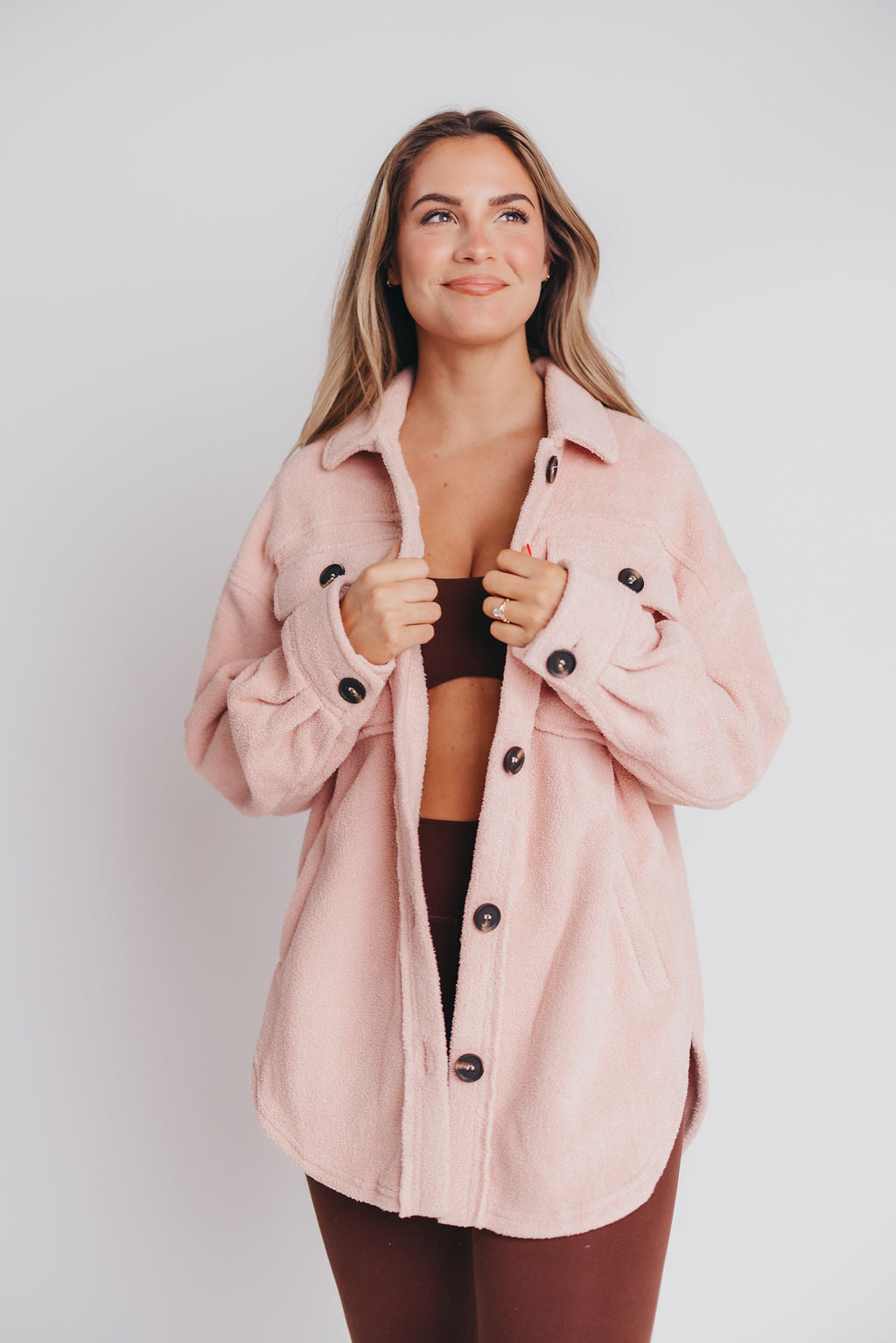 Premium Worth Collective Teddy Shacket in Blush