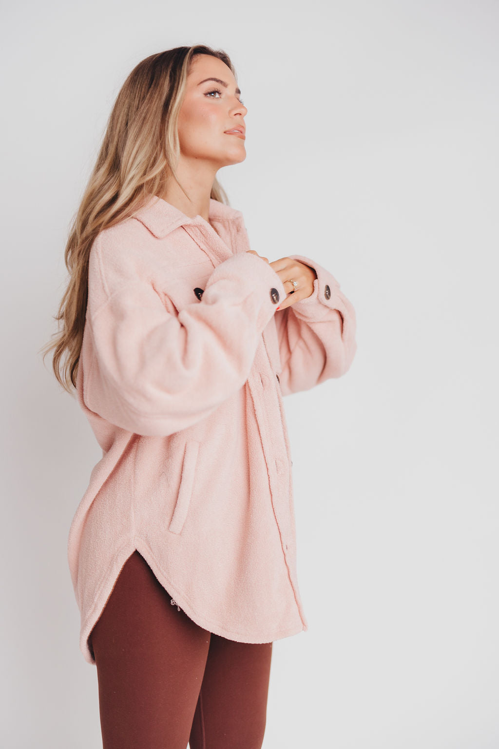 Premium Worth Collective Teddy Shacket in Blush