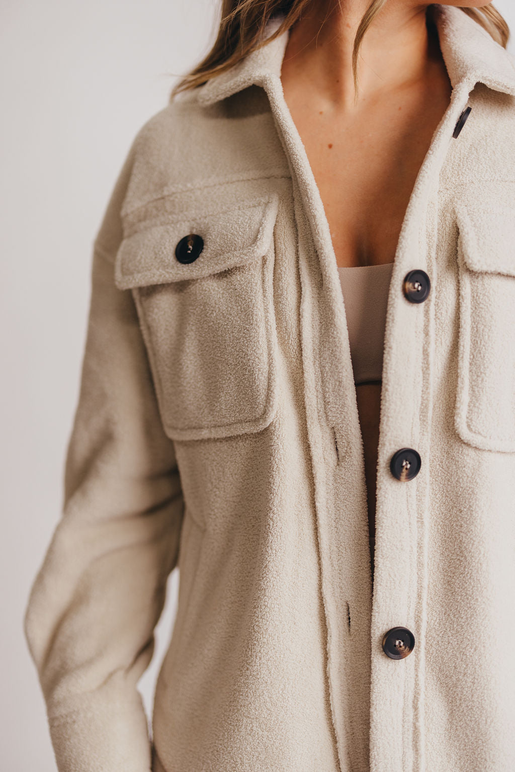 Premium Worth Collective Teddy Shacket in Stone