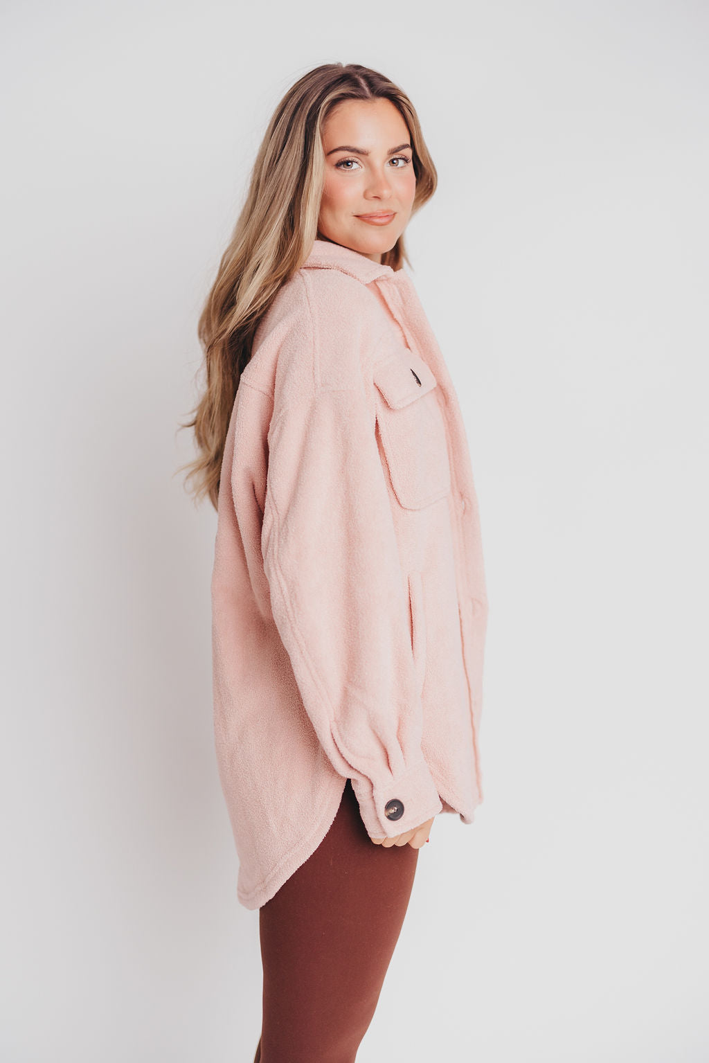 Premium Worth Collective Teddy Shacket in Blush