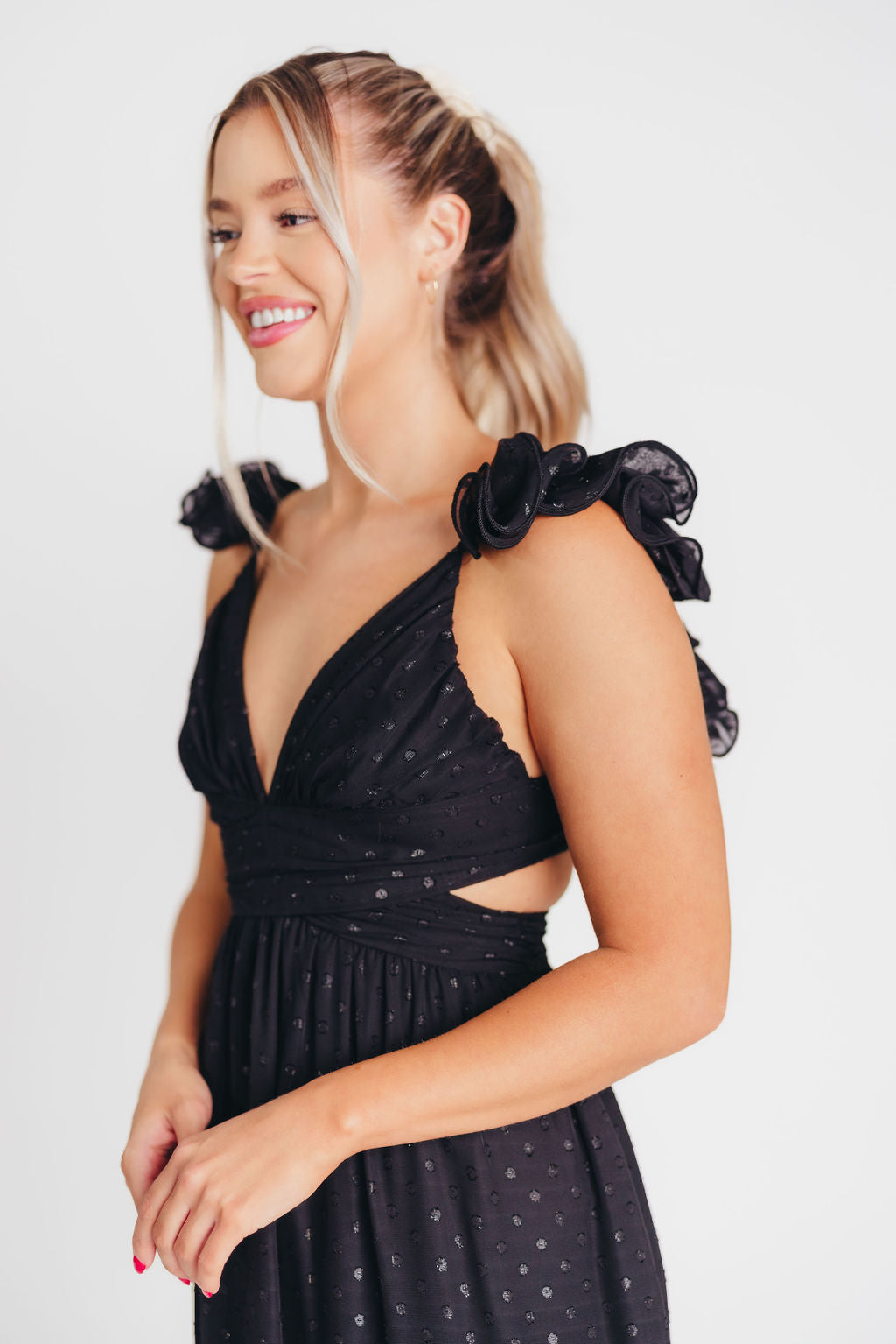 Ingrid Embroidered Maxi Dress in Black Dots (Sale Dress of the Week $50 off!)