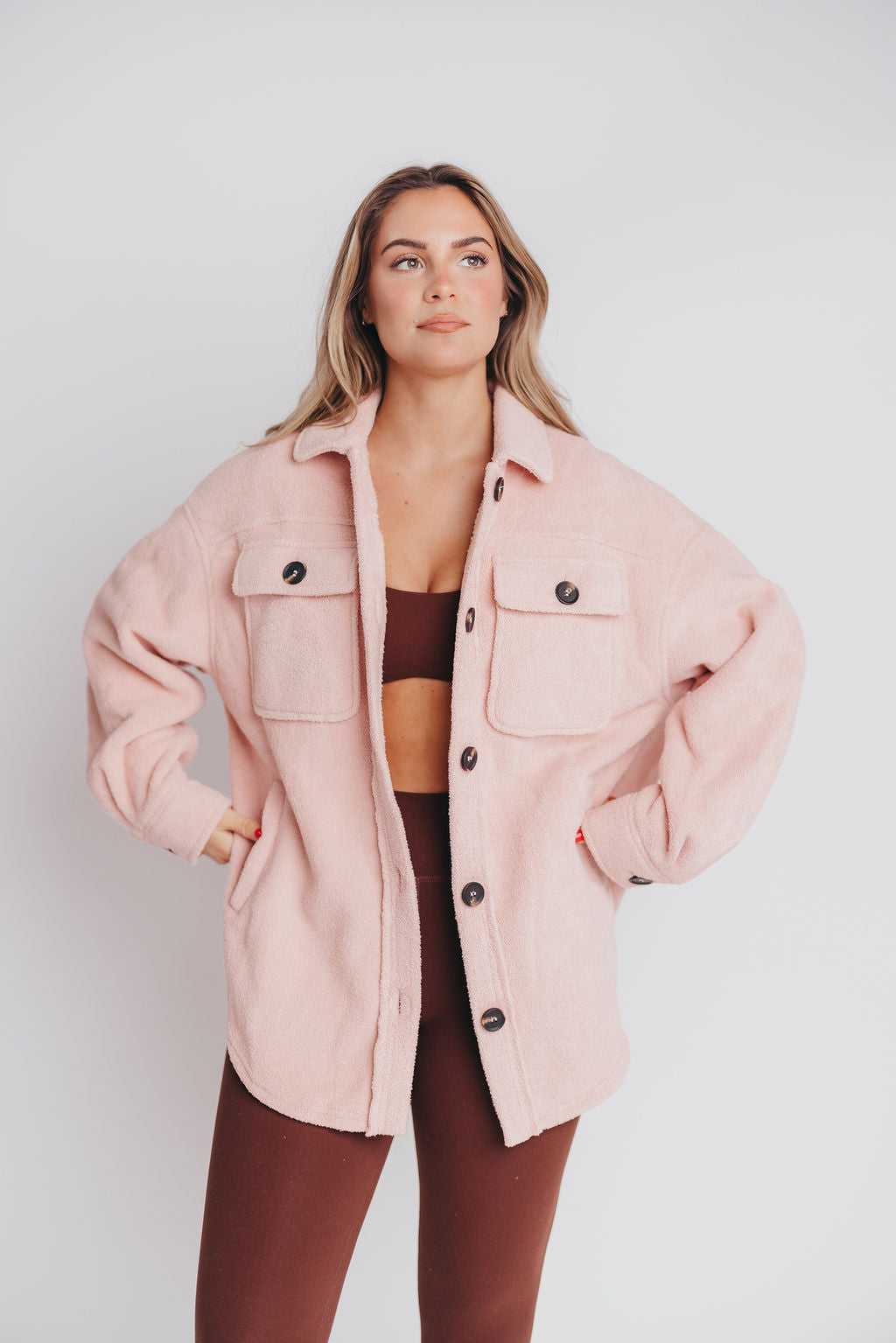 Premium Worth Collective Teddy Shacket in Blush