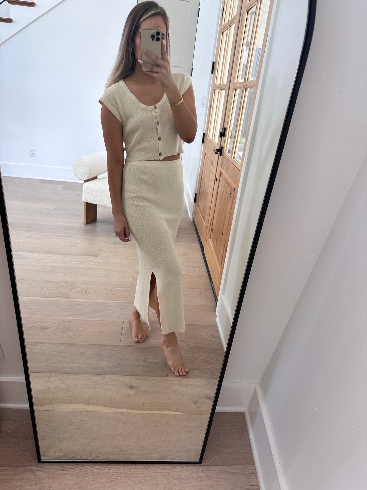 Mila Textured Button Top and Skirt Set - Bump Friendly