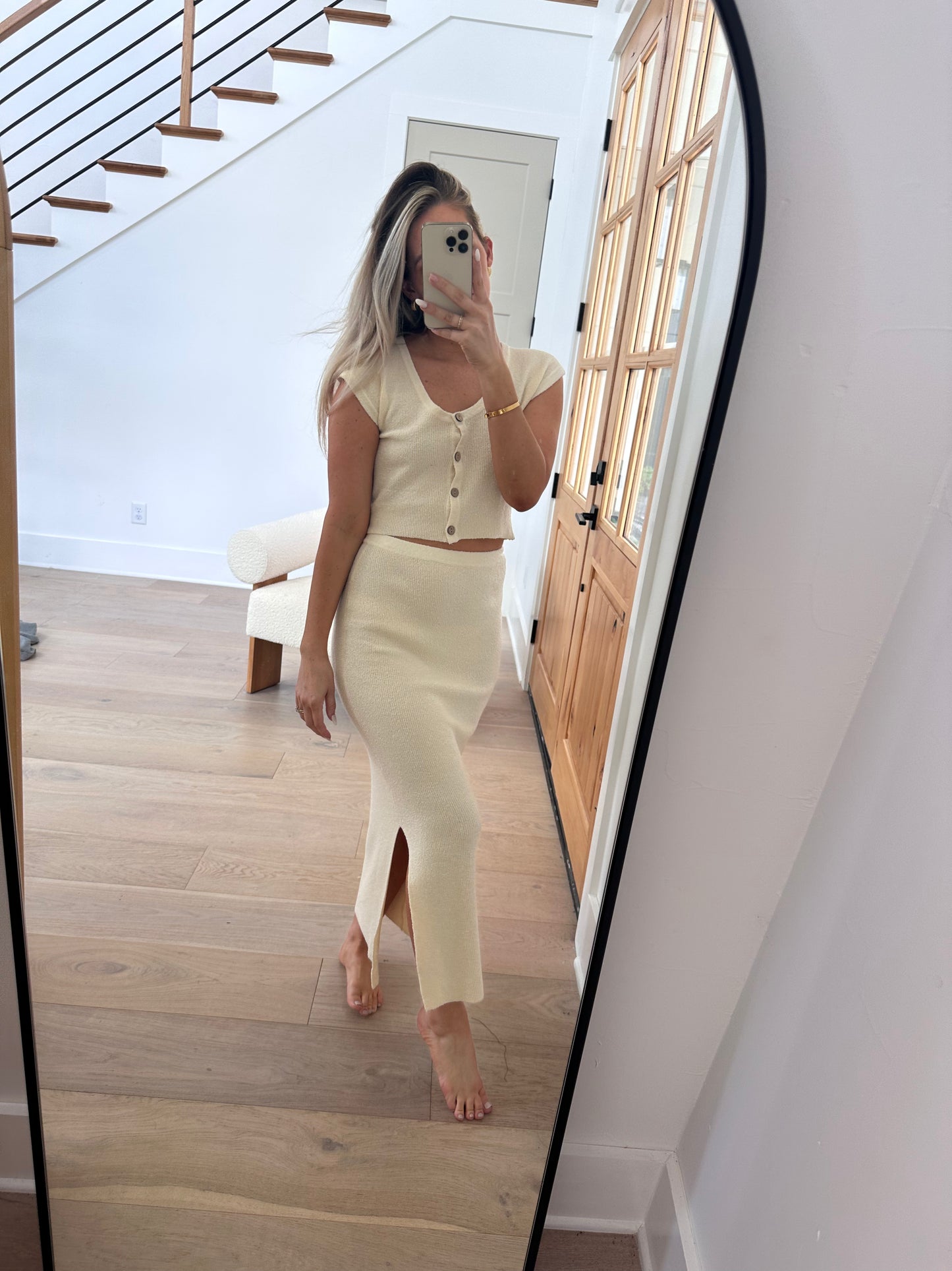 Mila Textured Button Top and Skirt Set - Bump Friendly