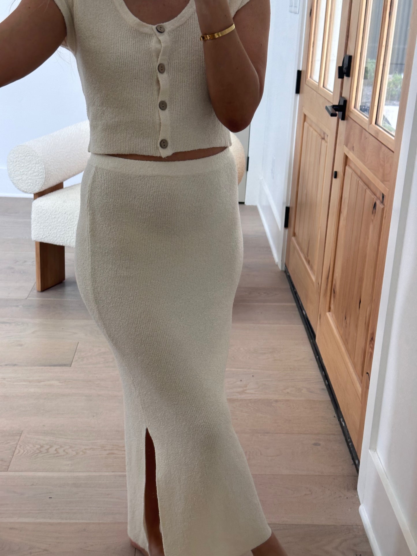 Mila Textured Button Top and Skirt Set - Bump Friendly