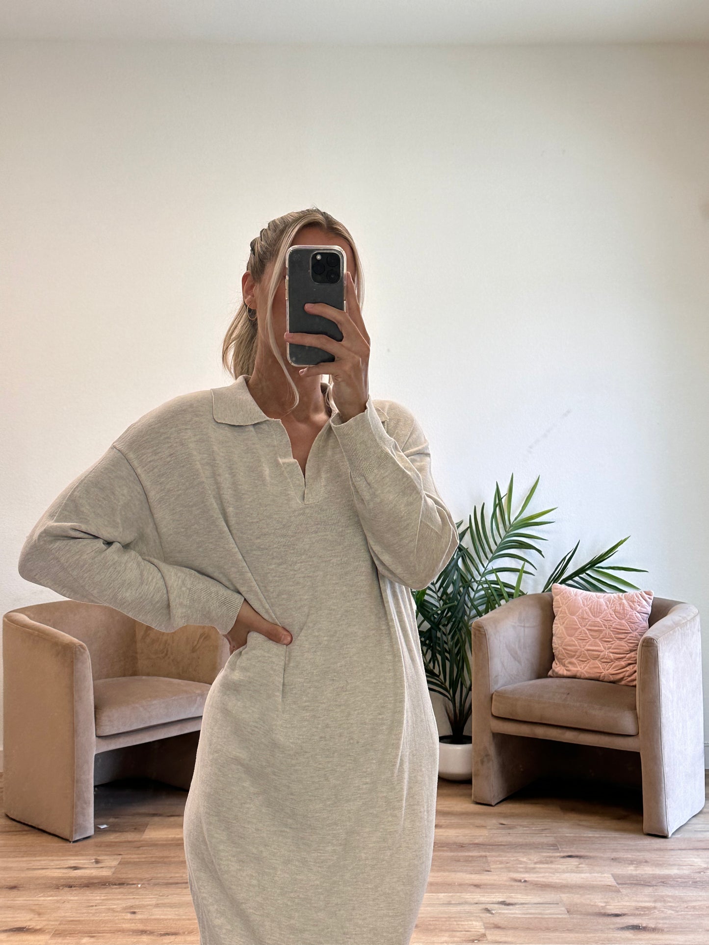 Wren Lightweight Long Sleeve Maxi Dress in Heather Grey - Bump Friendly
