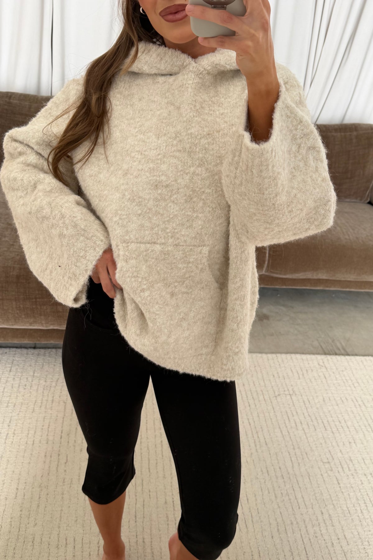Tilly Oversized Chunky Hooded Sweater in Oatmeal, side view