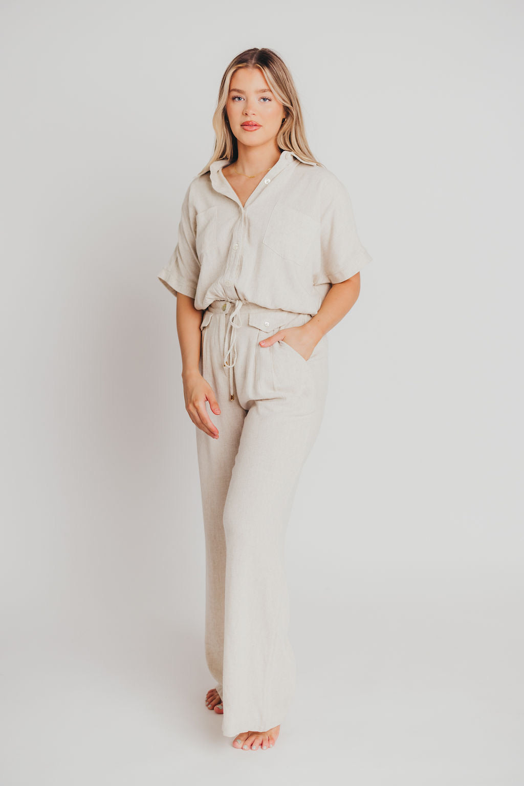 Erin Linen Blend Pleated Trousers in Natural