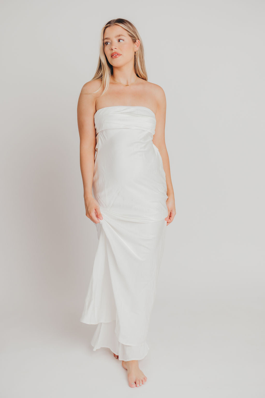 Adriana Satin Tube Maxi Dress in White