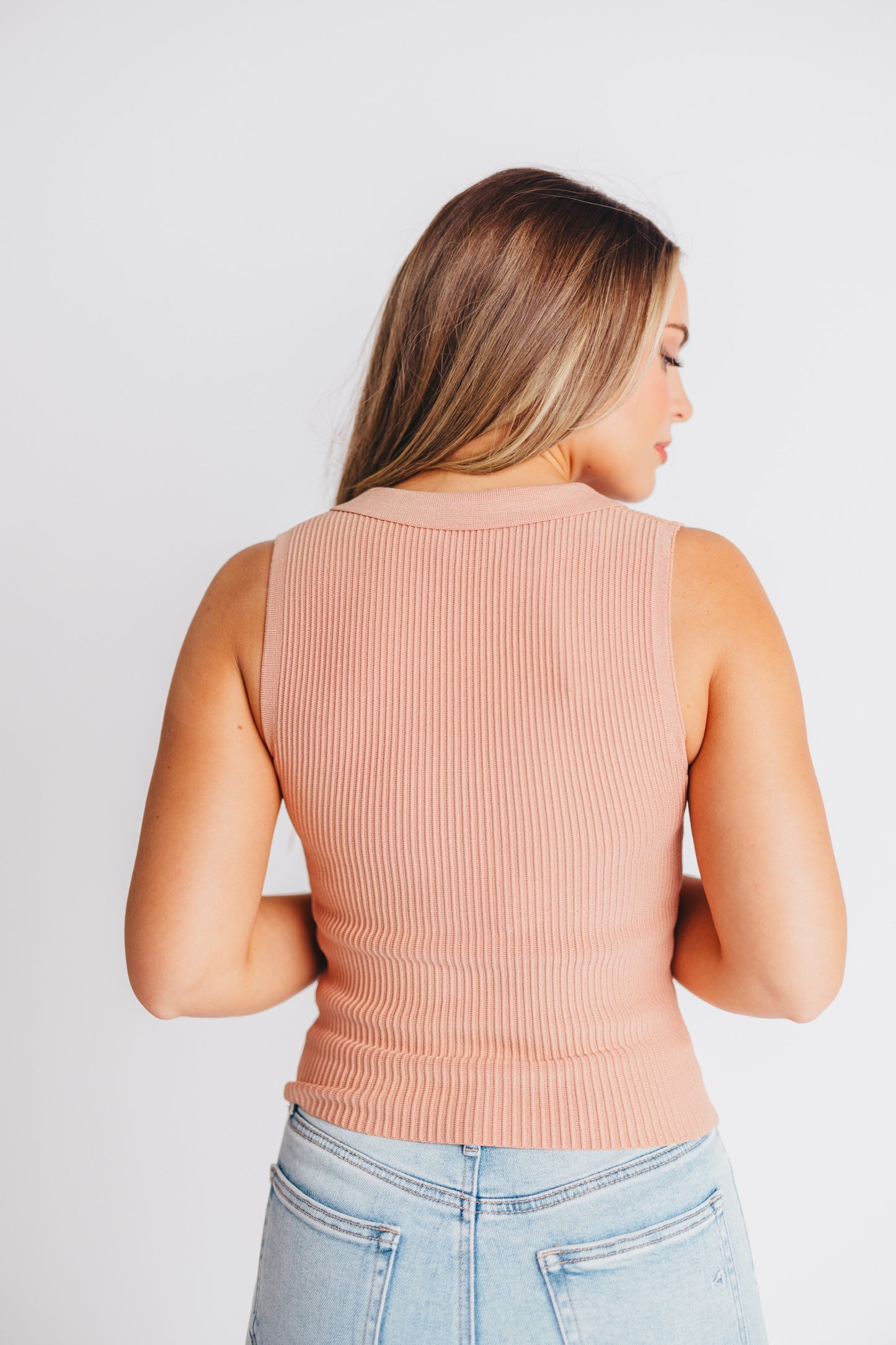 Darcy Collared V-Neck Tank in Mauve