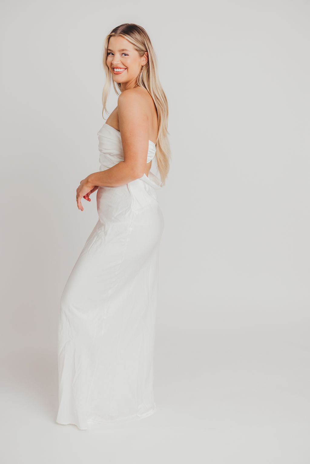 Adriana Satin Tube Maxi Dress in White