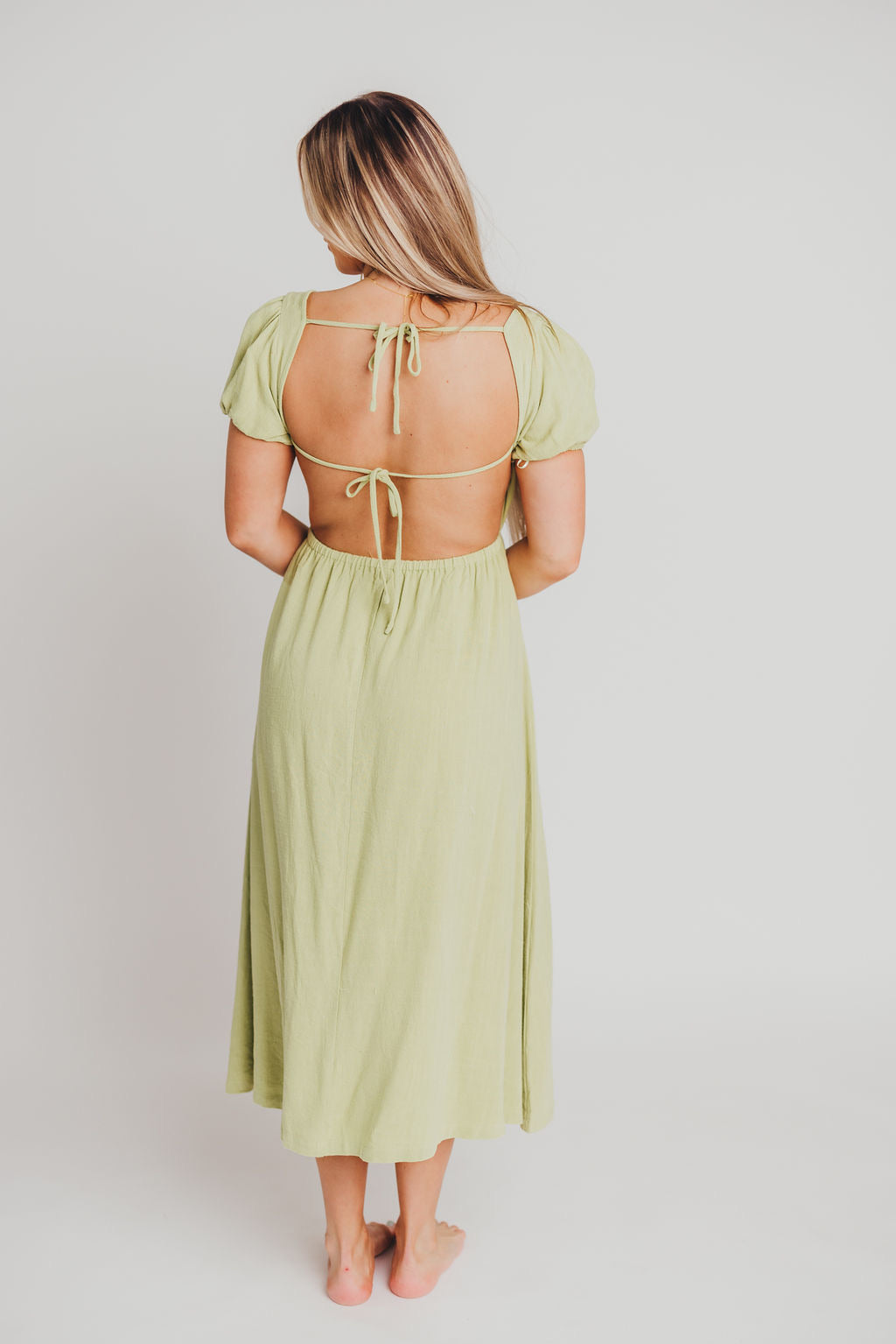 August Open Back Dress in Avocado - Bump Friendly