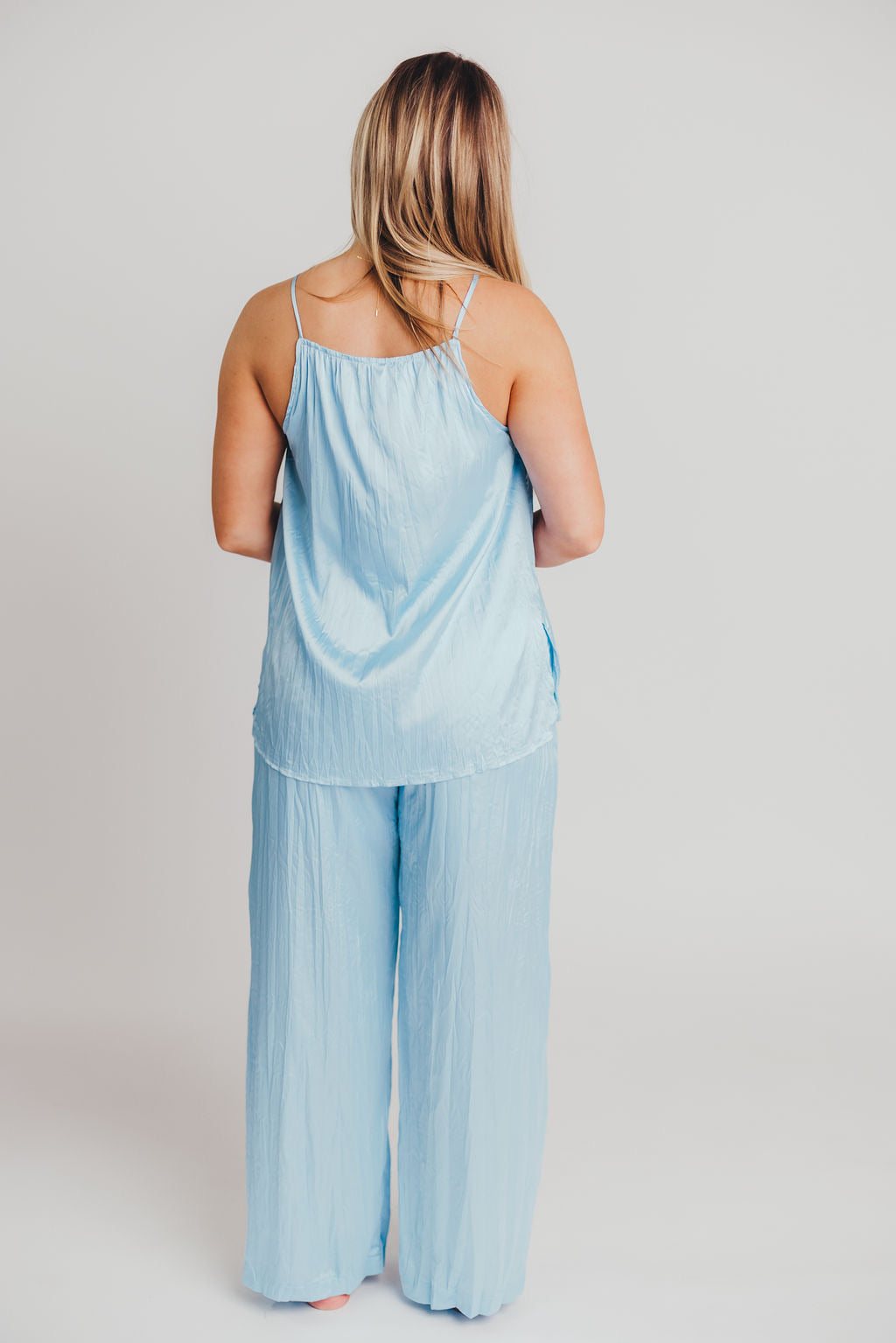 Fraser Pleated Satin Tank in Light Blue