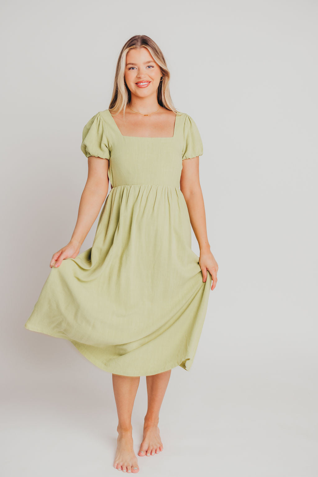 August Open Back Dress in Avocado - Bump Friendly
