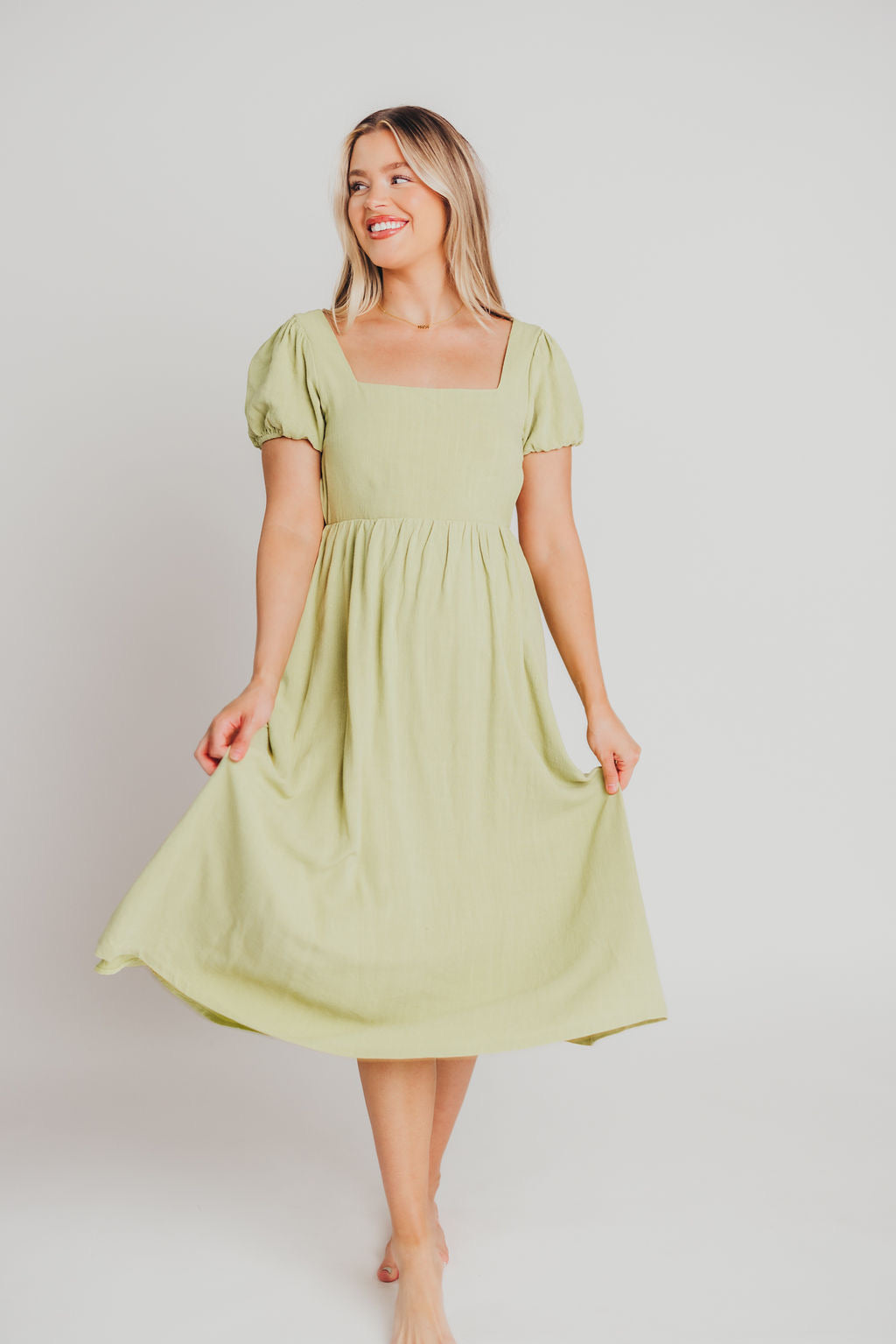 August Open Back Dress in Avocado - Bump Friendly