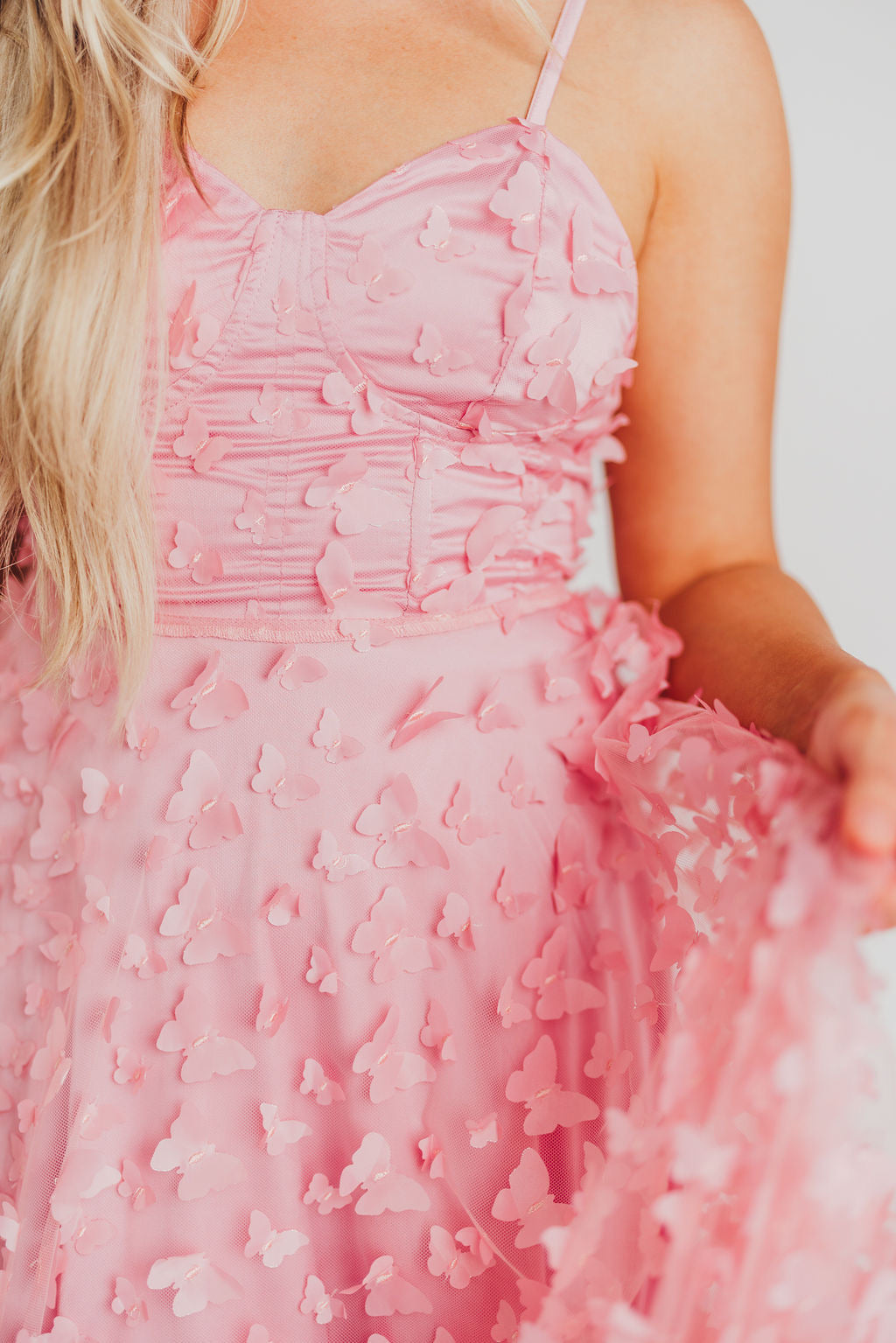 Reagan Butterfly Bustier Midi Dress in Pink - Bump Friendly