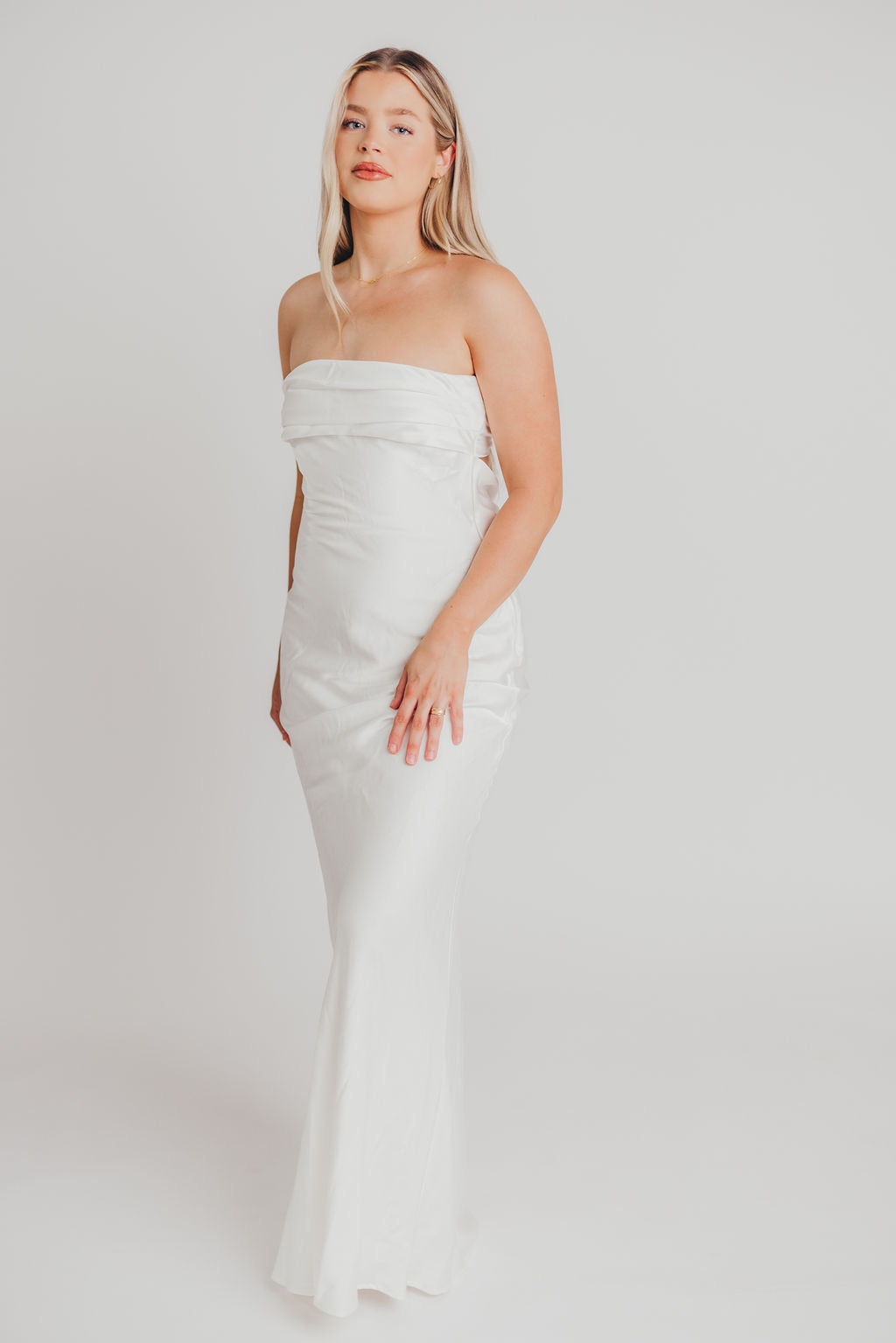 Adriana Satin Tube Maxi Dress in White