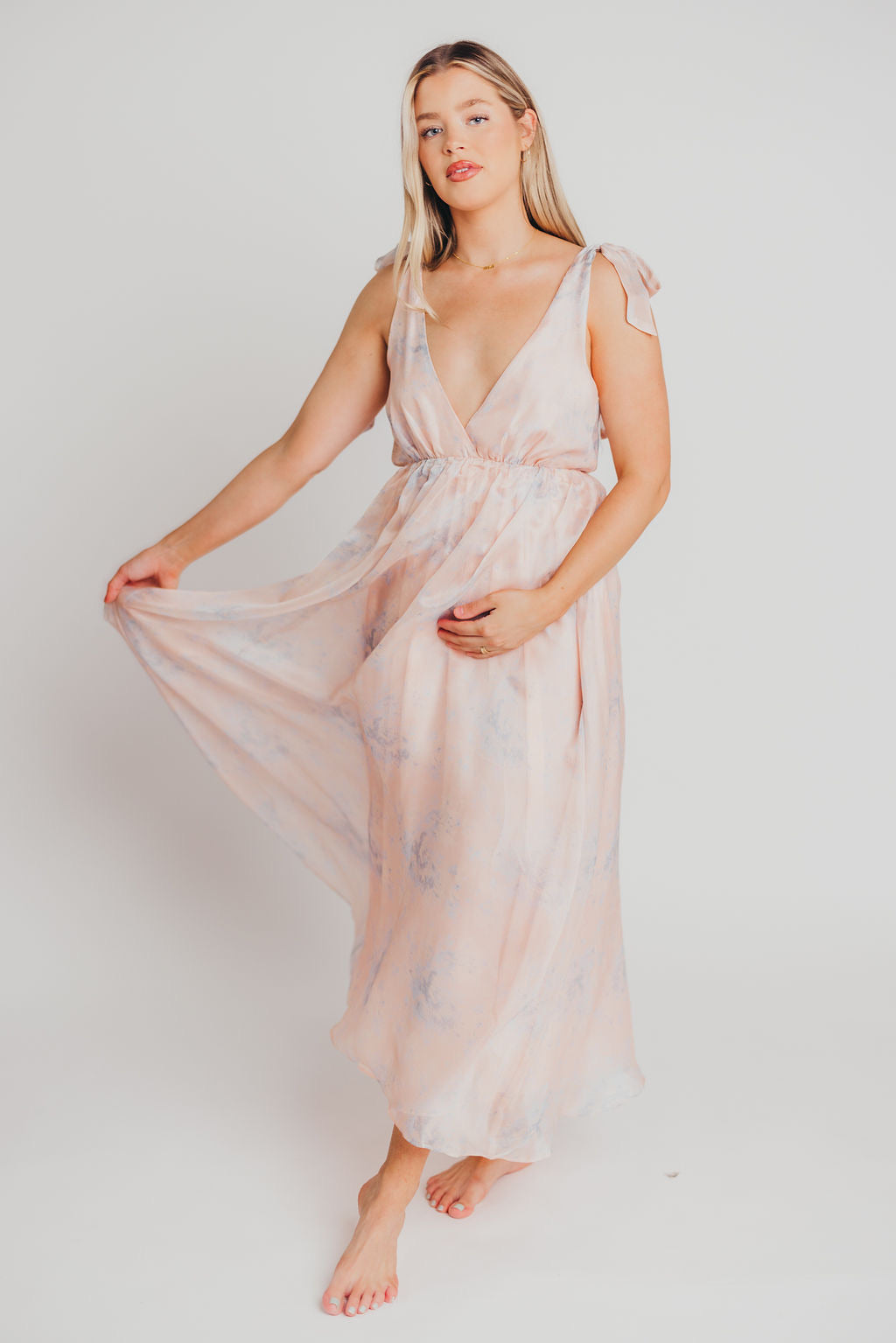 Viola V-Neck Maxi Dress in Blush - Bump Friendly