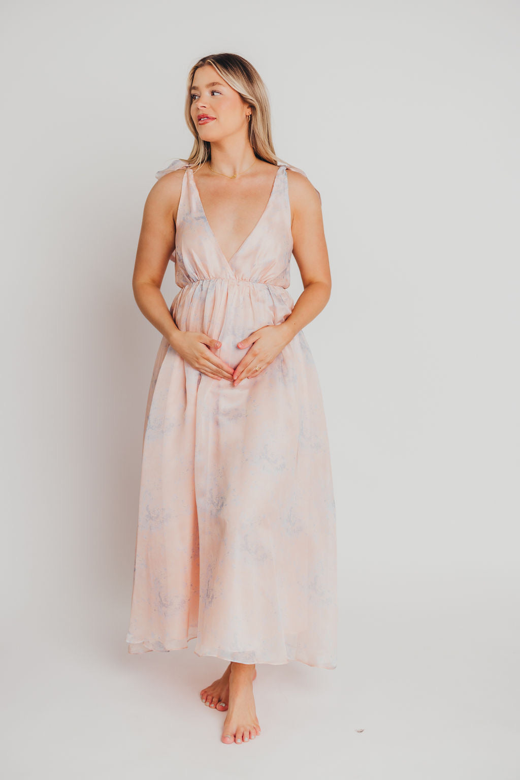 Viola V-Neck Maxi Dress in Blush - Bump Friendly