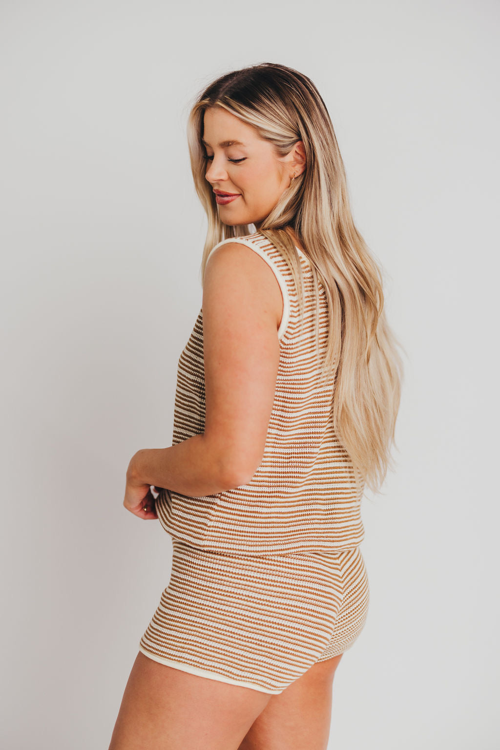 Irie Multi-Stripe Knit Shorts Set in Toffee