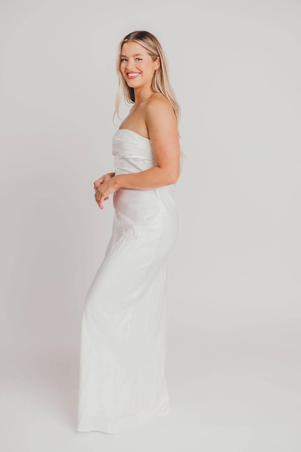 Adriana Satin Tube Maxi Dress in White