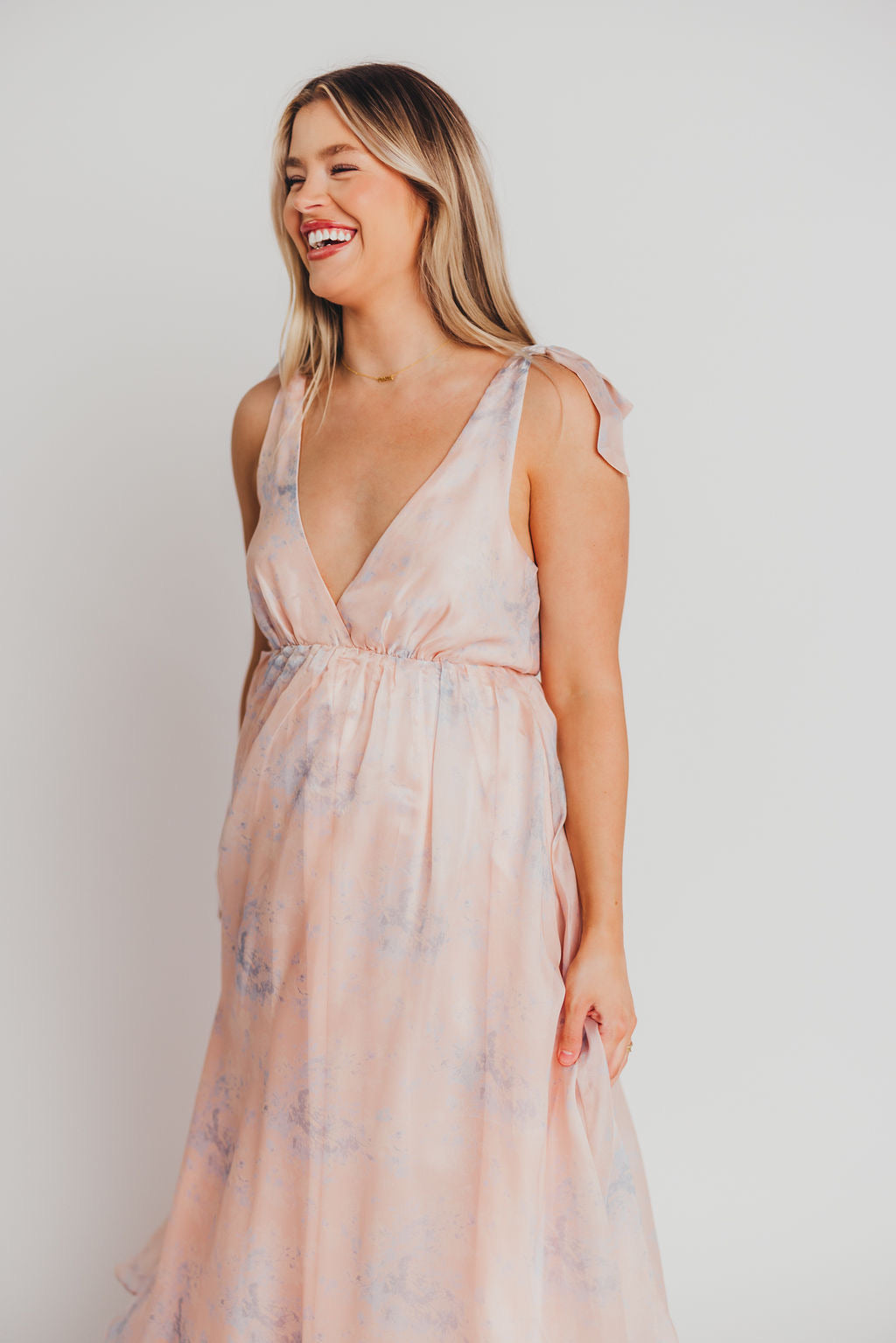 Viola V-Neck Maxi Dress in Blush - Bump Friendly