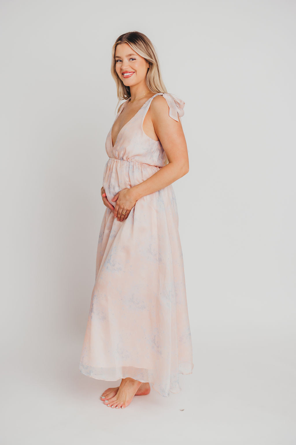 Viola V-Neck Maxi Dress in Blush - Bump Friendly