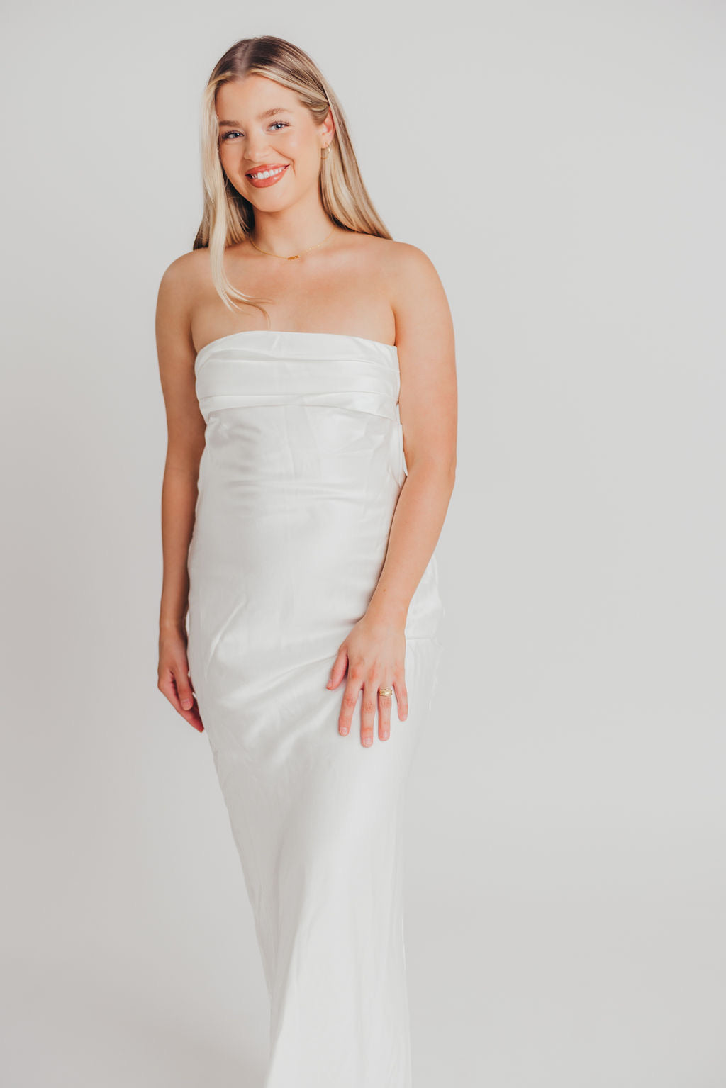 Adriana Satin Tube Maxi Dress in White