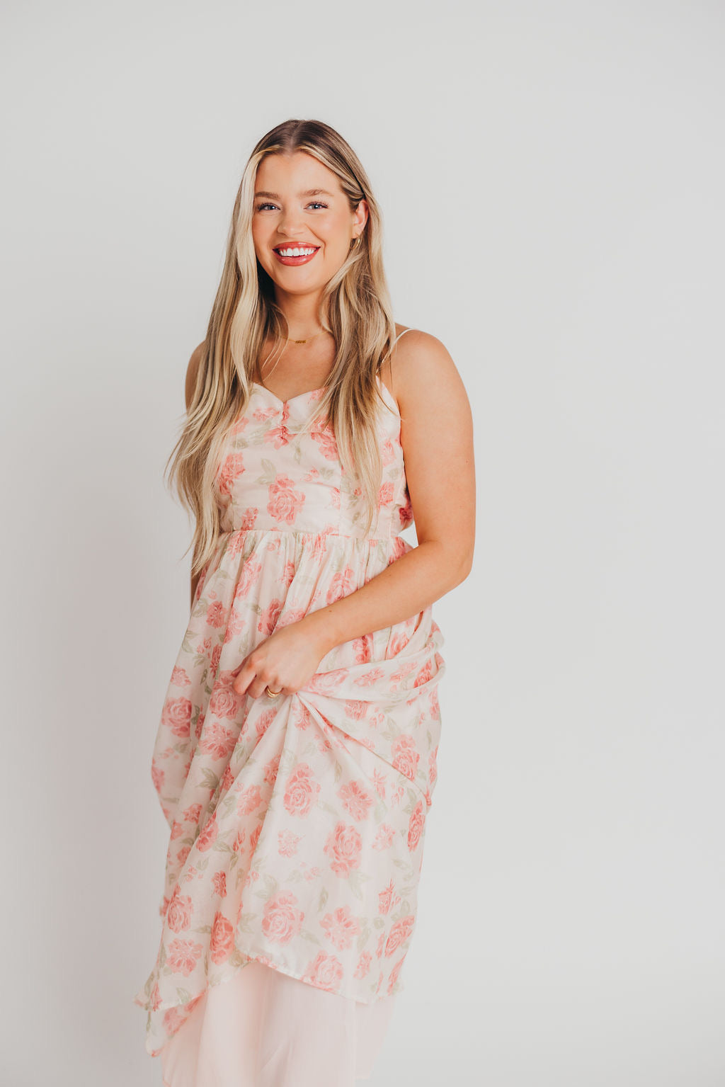 Galena Open Back Midi Dress in Pink Floral - Bump Friendly