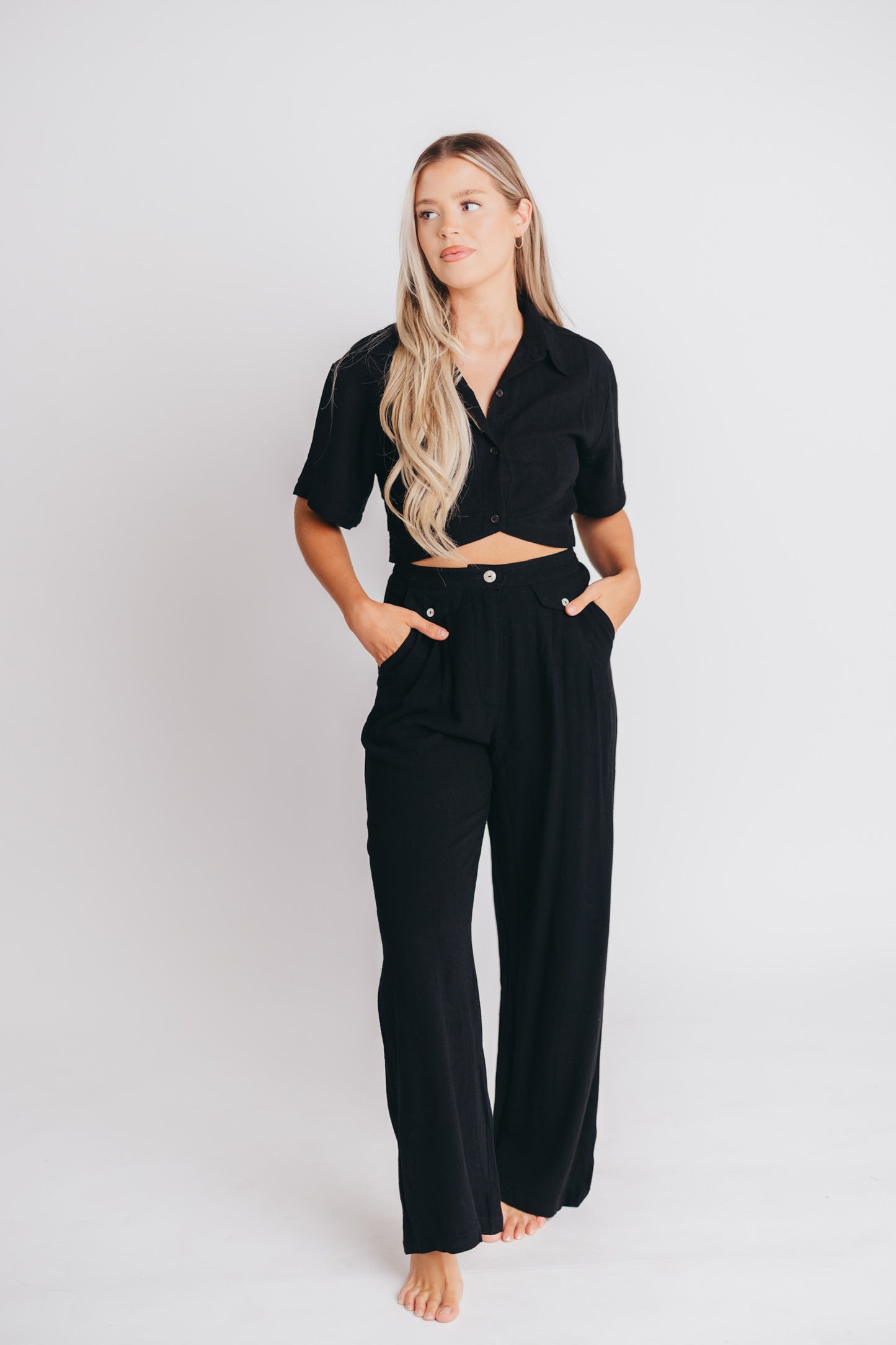 Erin Linen Blend Pleated Trousers in Black