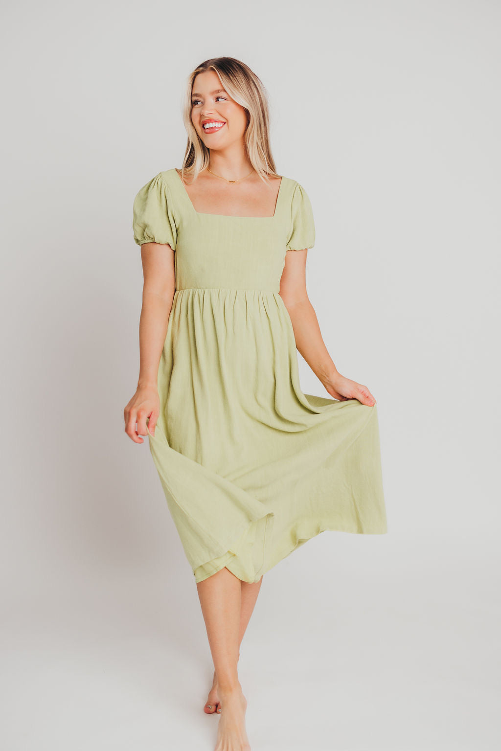 August Open Back Dress in Avocado - Bump Friendly