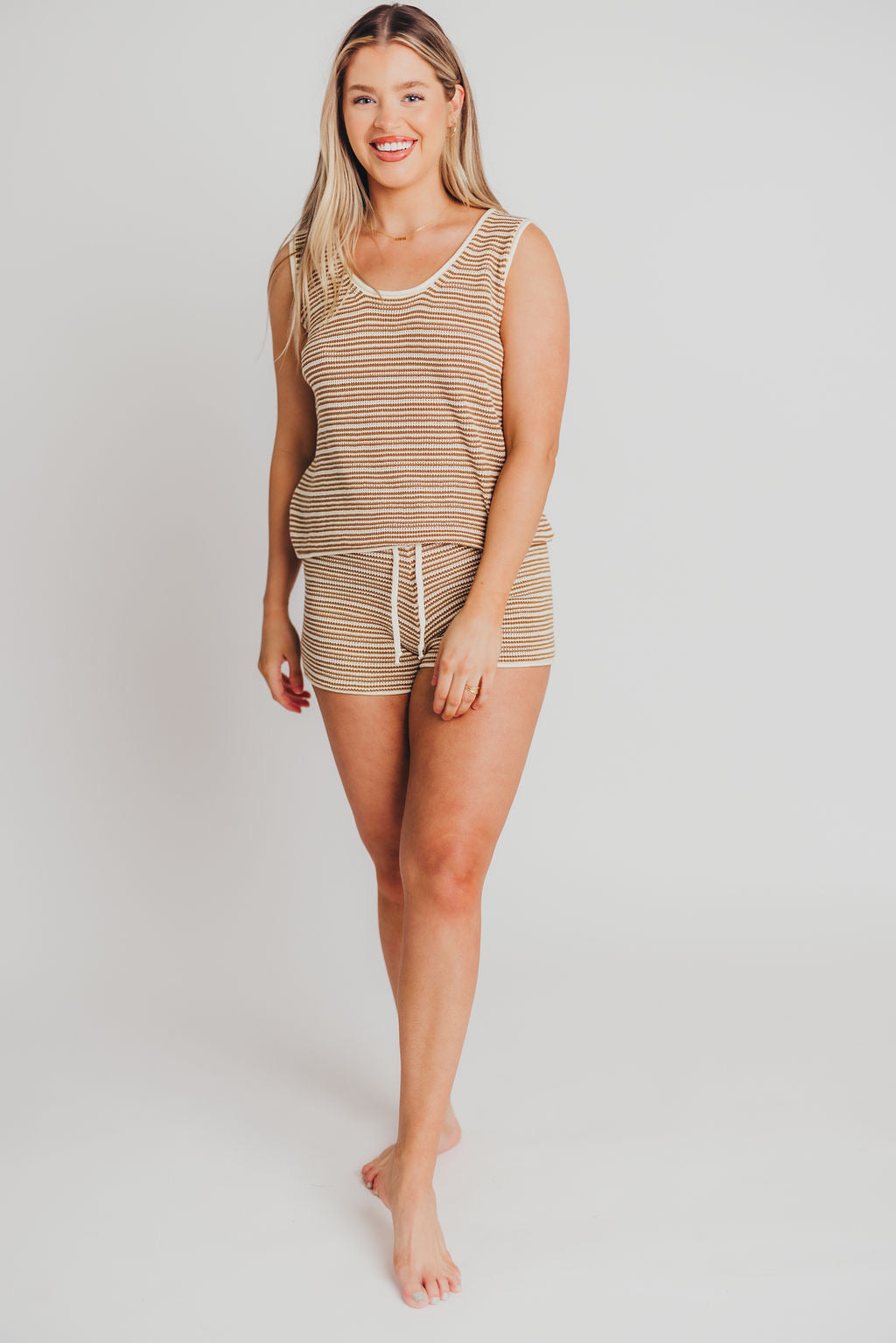Irie Multi-Stripe Knit Shorts Set in Toffee